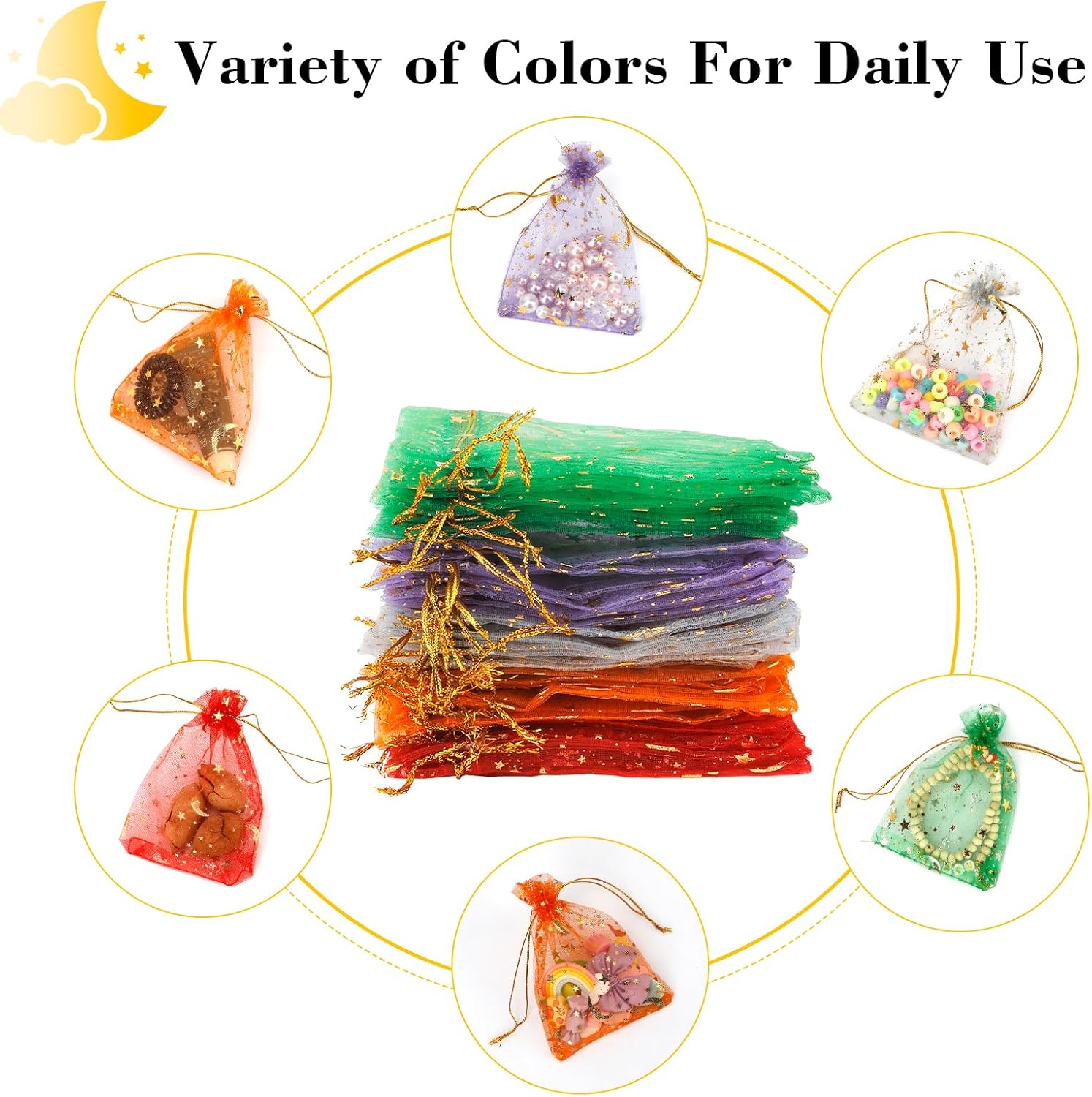 Moon Star Organza Gift Bags 4x5 100 Pcs Drawstring Mesh Pouches