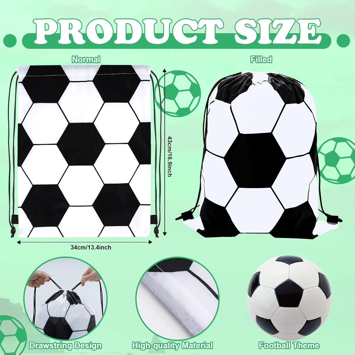 12 Pack Soccer Drawstring Bags for Gifts and Party Favs