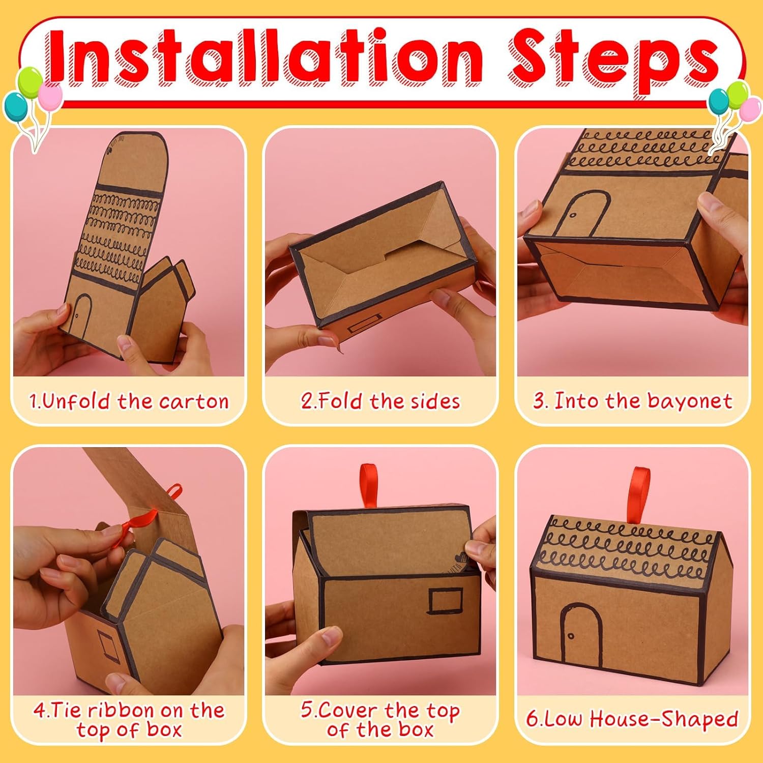 20 Pcs House Shaped Gift Boxes with Red Ribbons