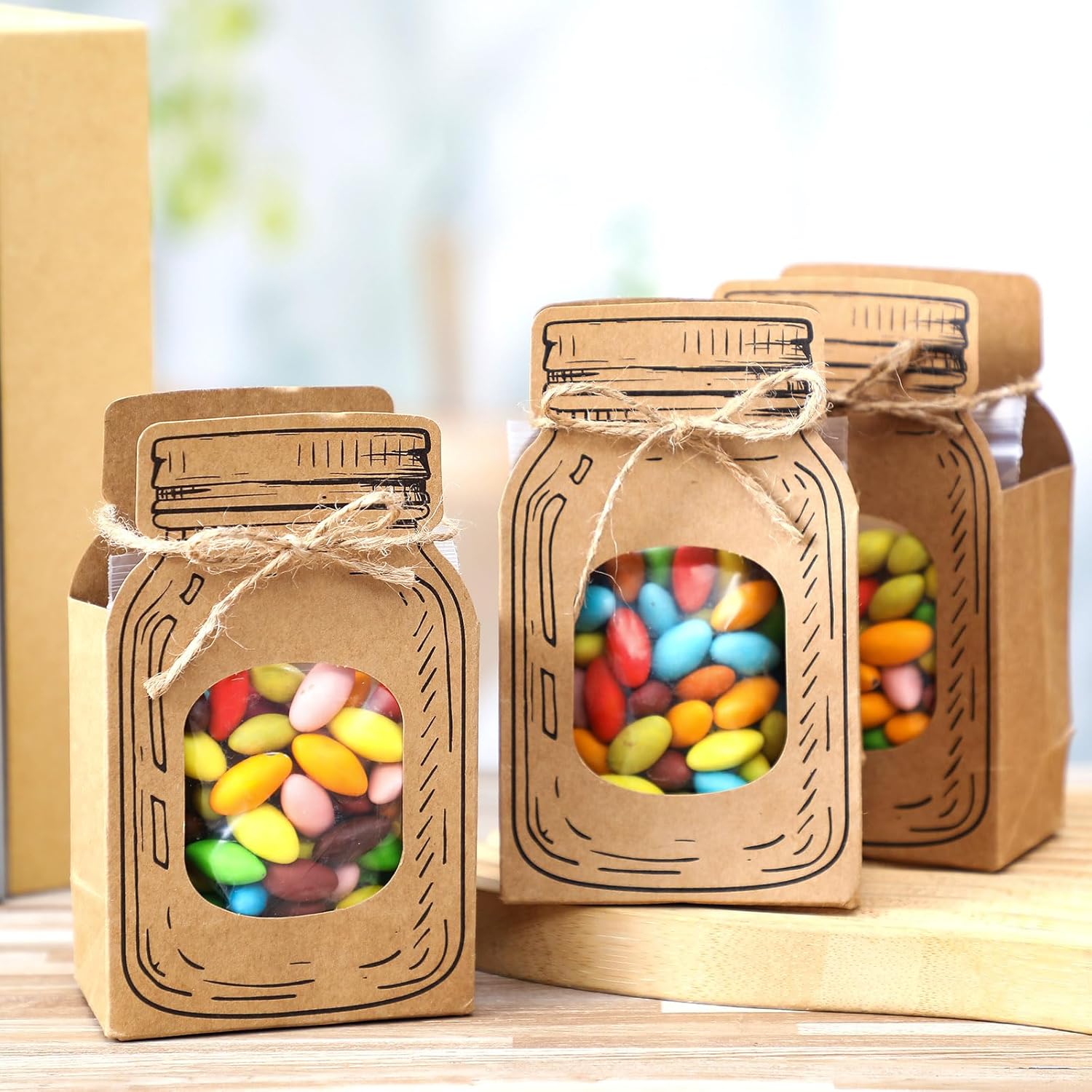 Yexiya Mini Kraft Paper Mason Jar Treat Bags 24 Pcs