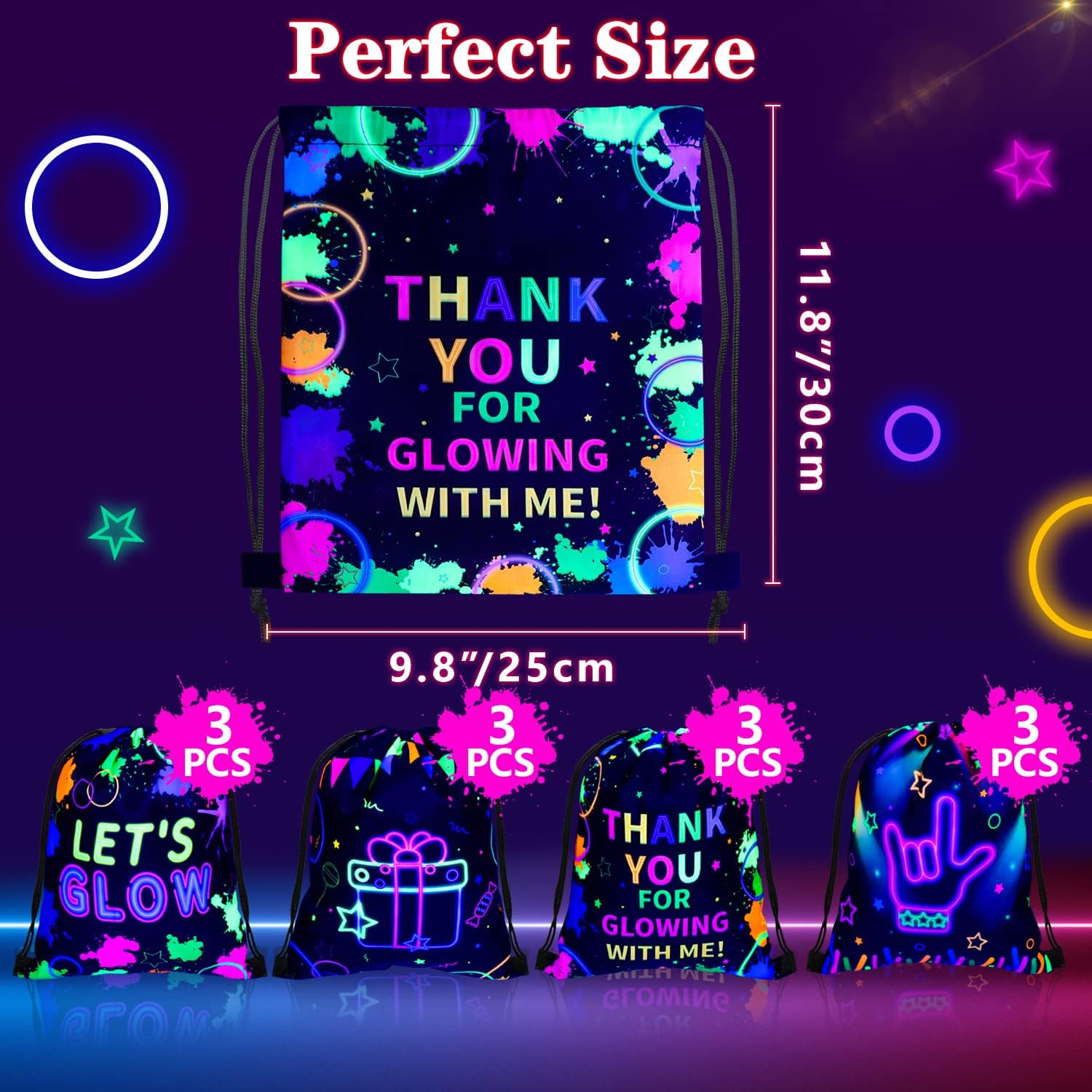XJLANTTE Glow in the Dark Party Bags with Drawstring