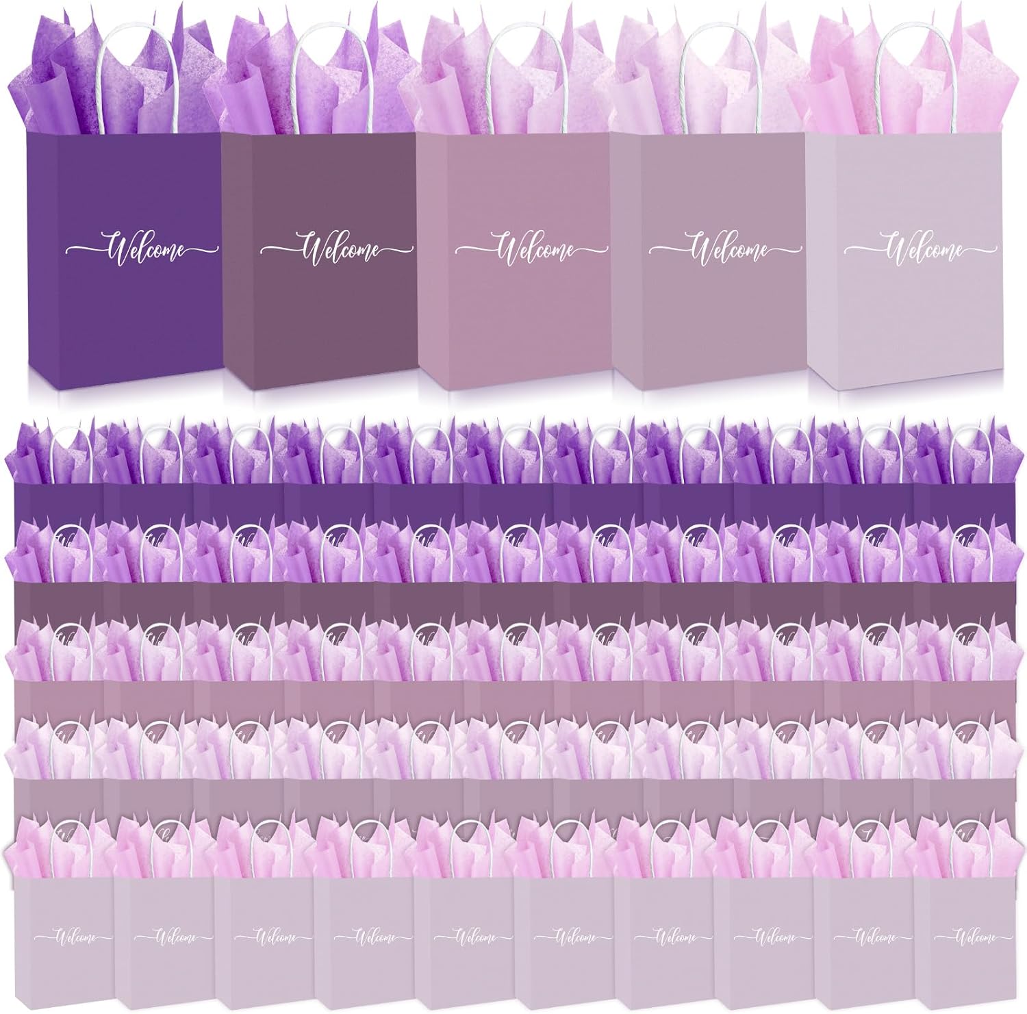 Kolldenn 50 Set Gradient Purple Welcome Gift Bags Wedding Party Bulk