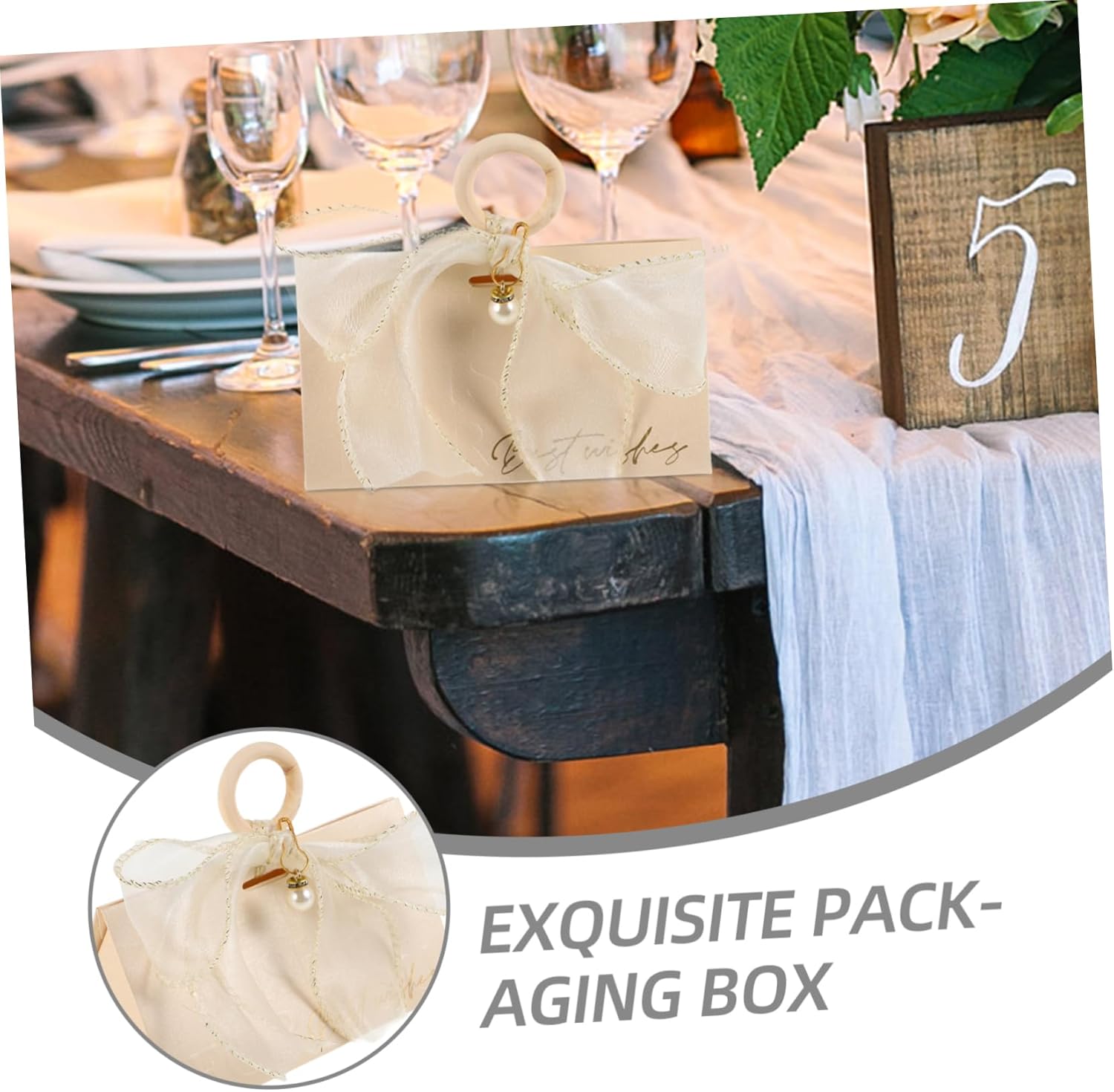 COLLBATH 10pcs Gold Ribbon Wedding Favor Boxes with Wood Handles