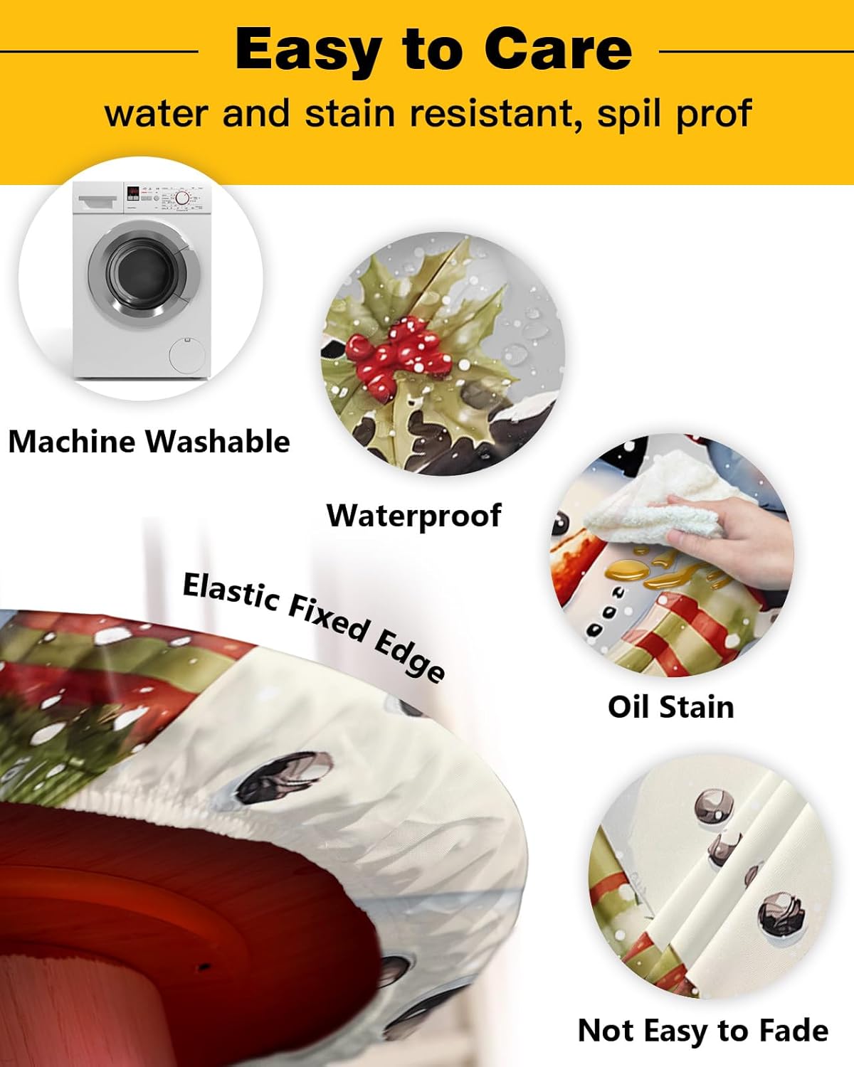 Christmas Round Waterproof Table Cover Fitted Tablecloth