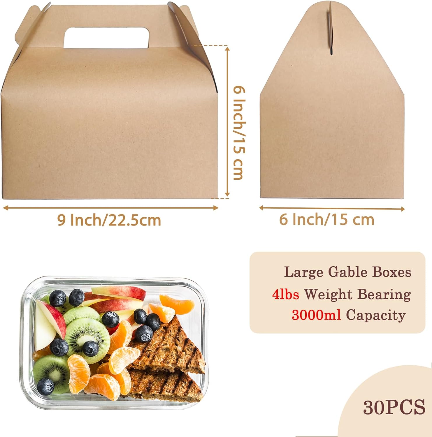 Unarty 30 PCS Large Kraft Gable Boxes for Party