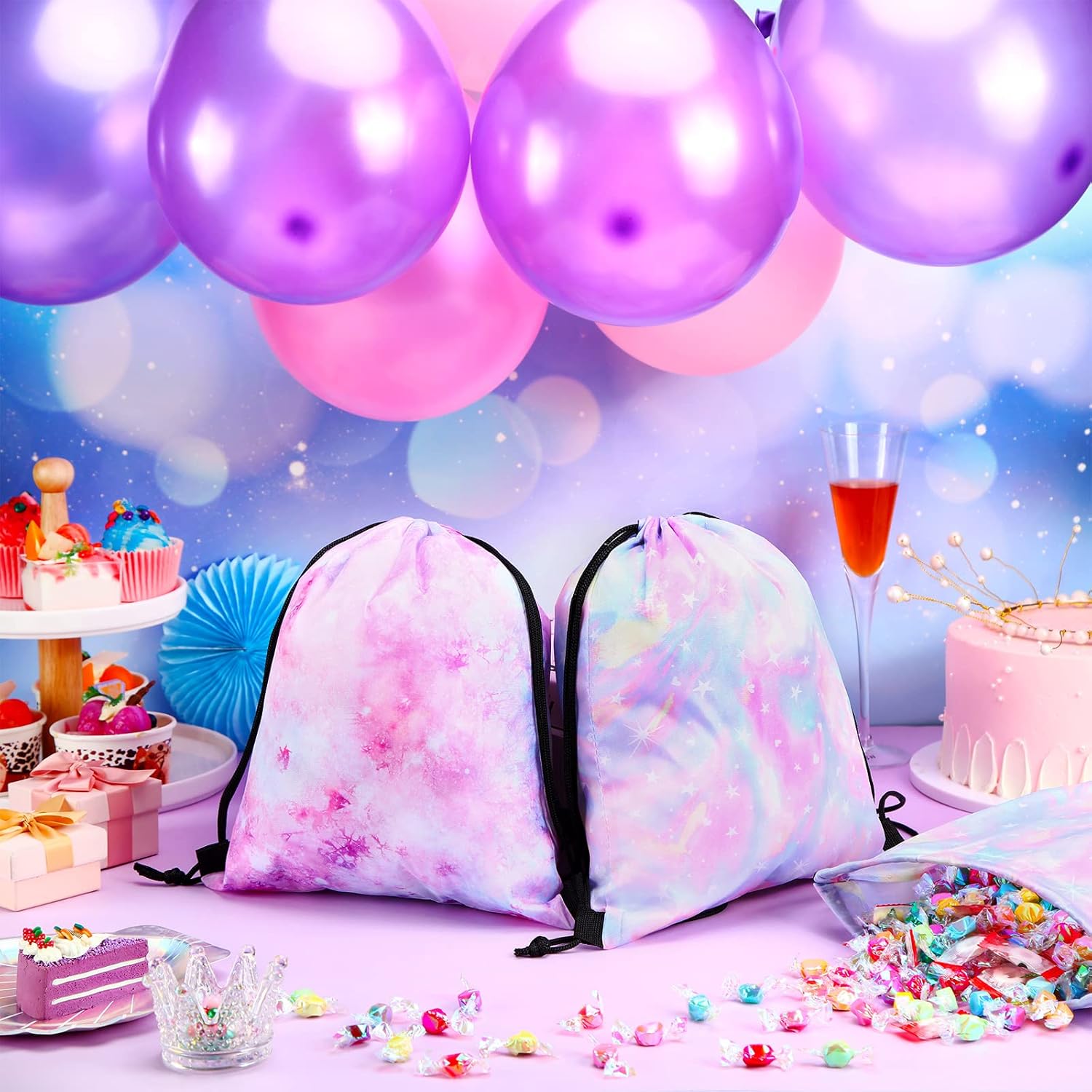 Boao 16 Pcs Tie Dye Gift Bags for Birthday Parties