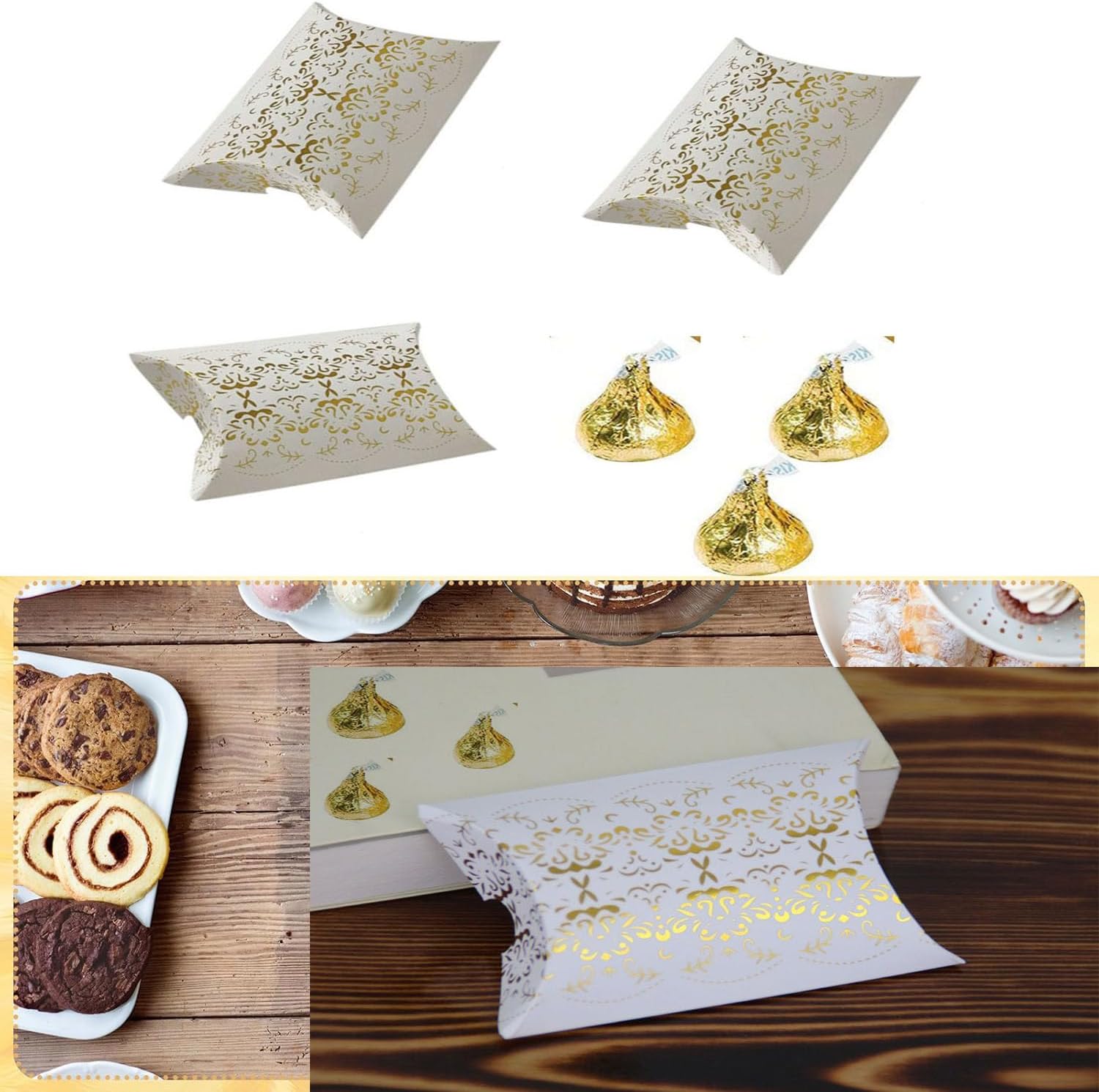VstarOne 40 PCS Gold Flower Gift Pillow Boxes