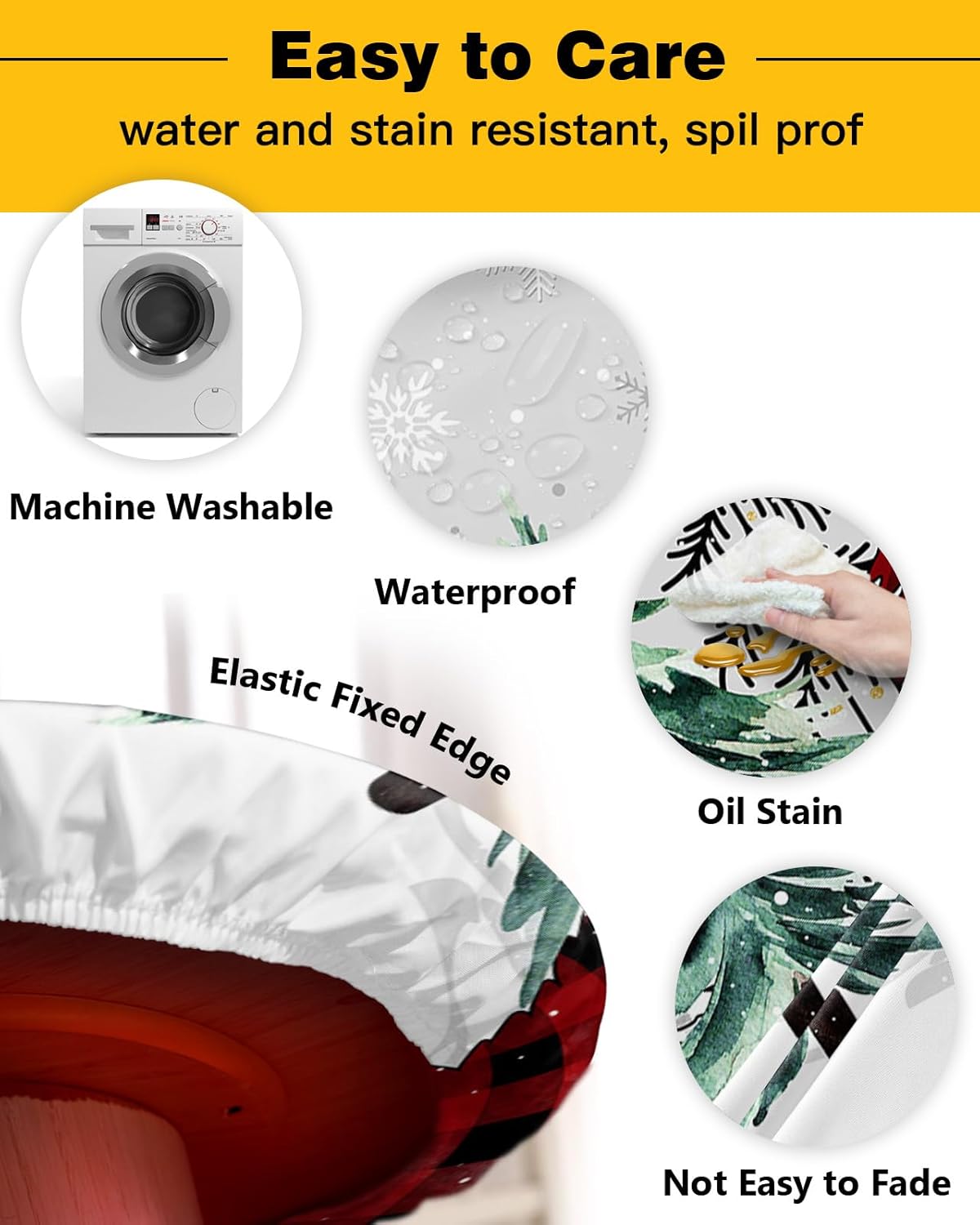 ZOE GARDEN Christmas Round Waterproof Table Cover with Elastic