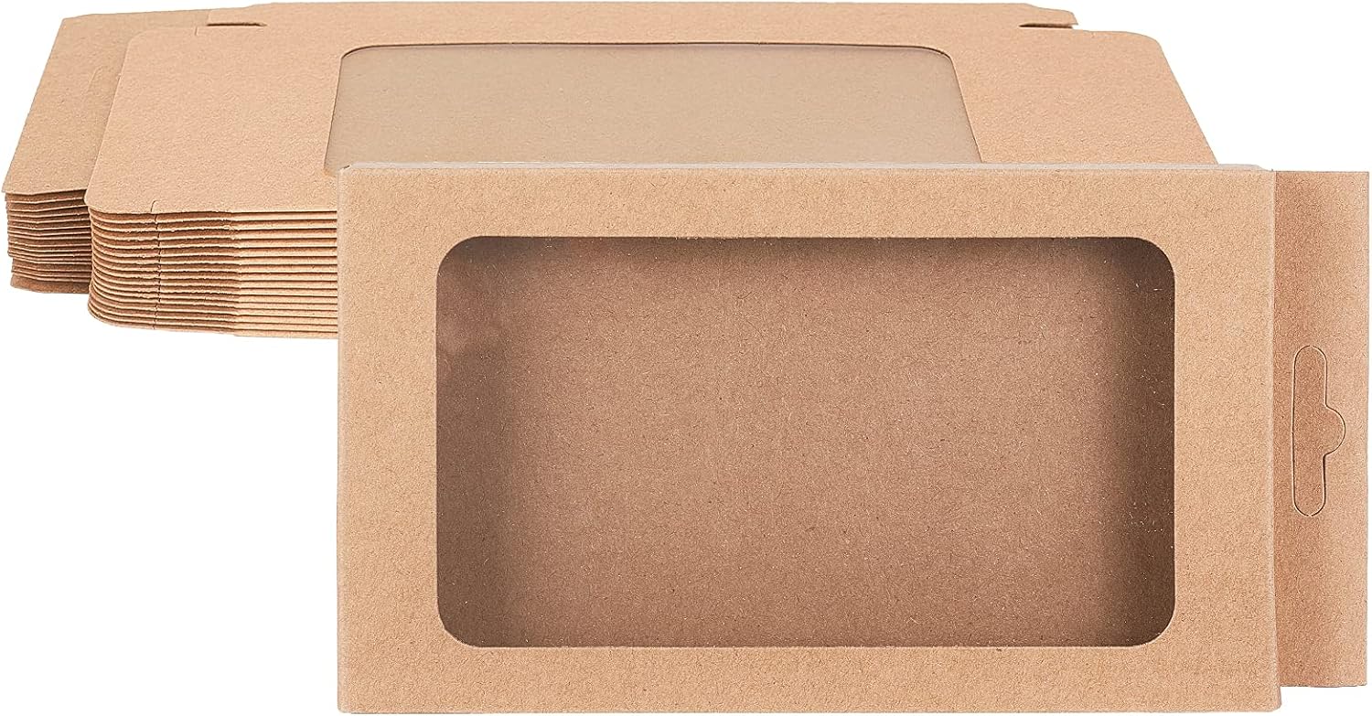 BENECREAT 20 Pack Kraft Paper Gift Boxes with Clear Window