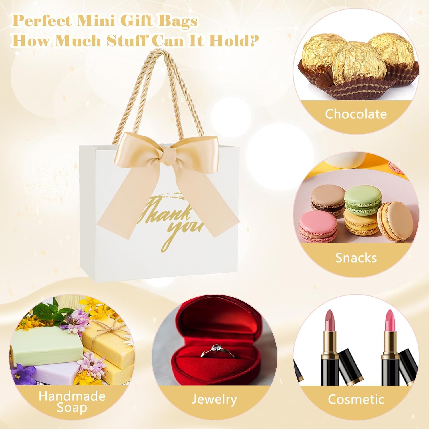 30 Pack Mini Thank You Gift Bags with Handle and Bow