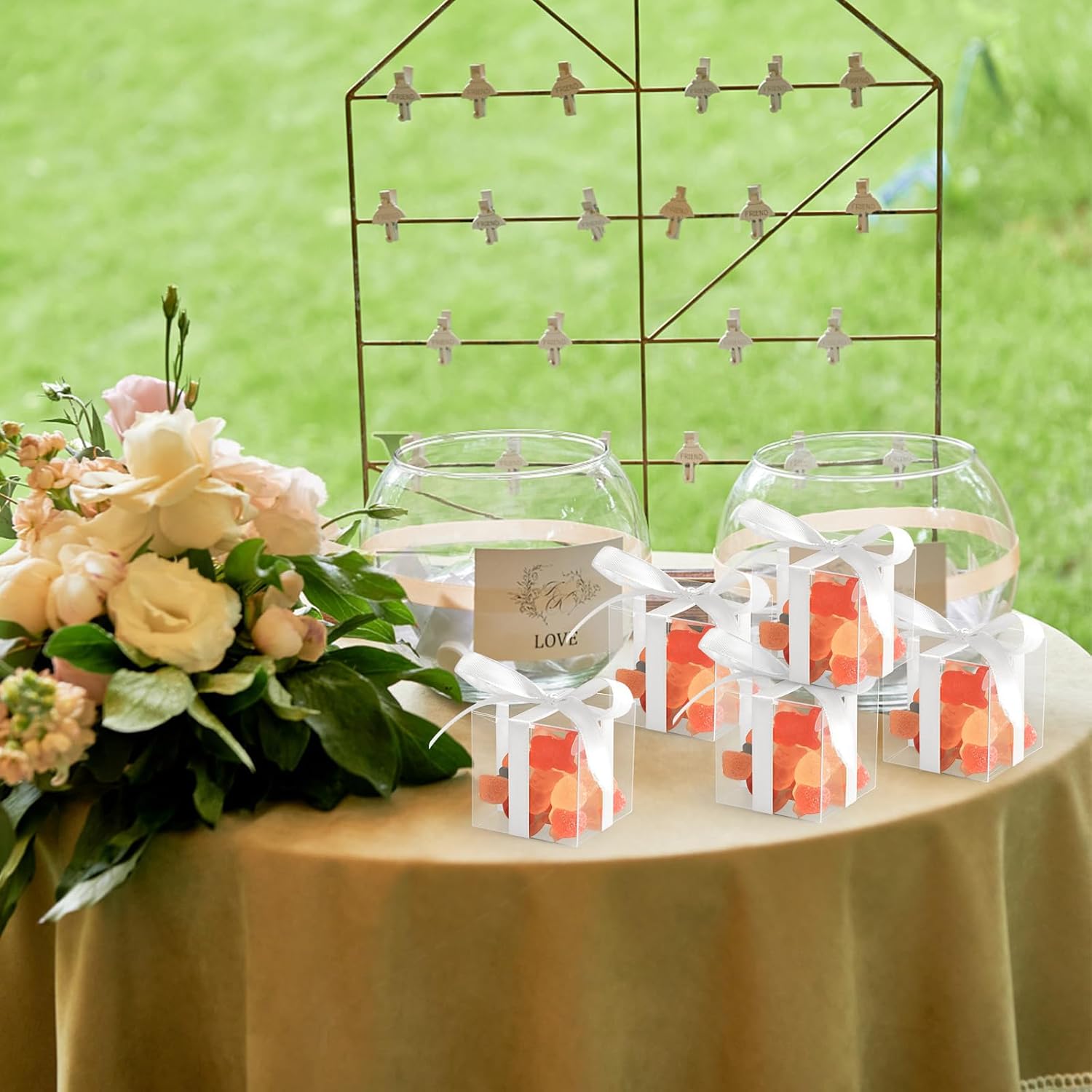 Adecortalk 50 Pcs Clear Gift Boxes with White Ribbon