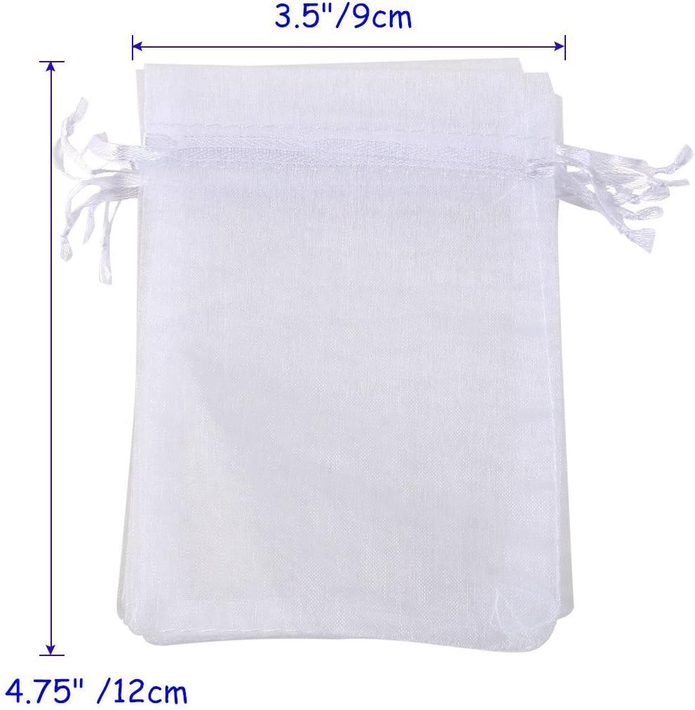 100pcs White Drawstring Organza Gift Bags for Wedding Party Favor