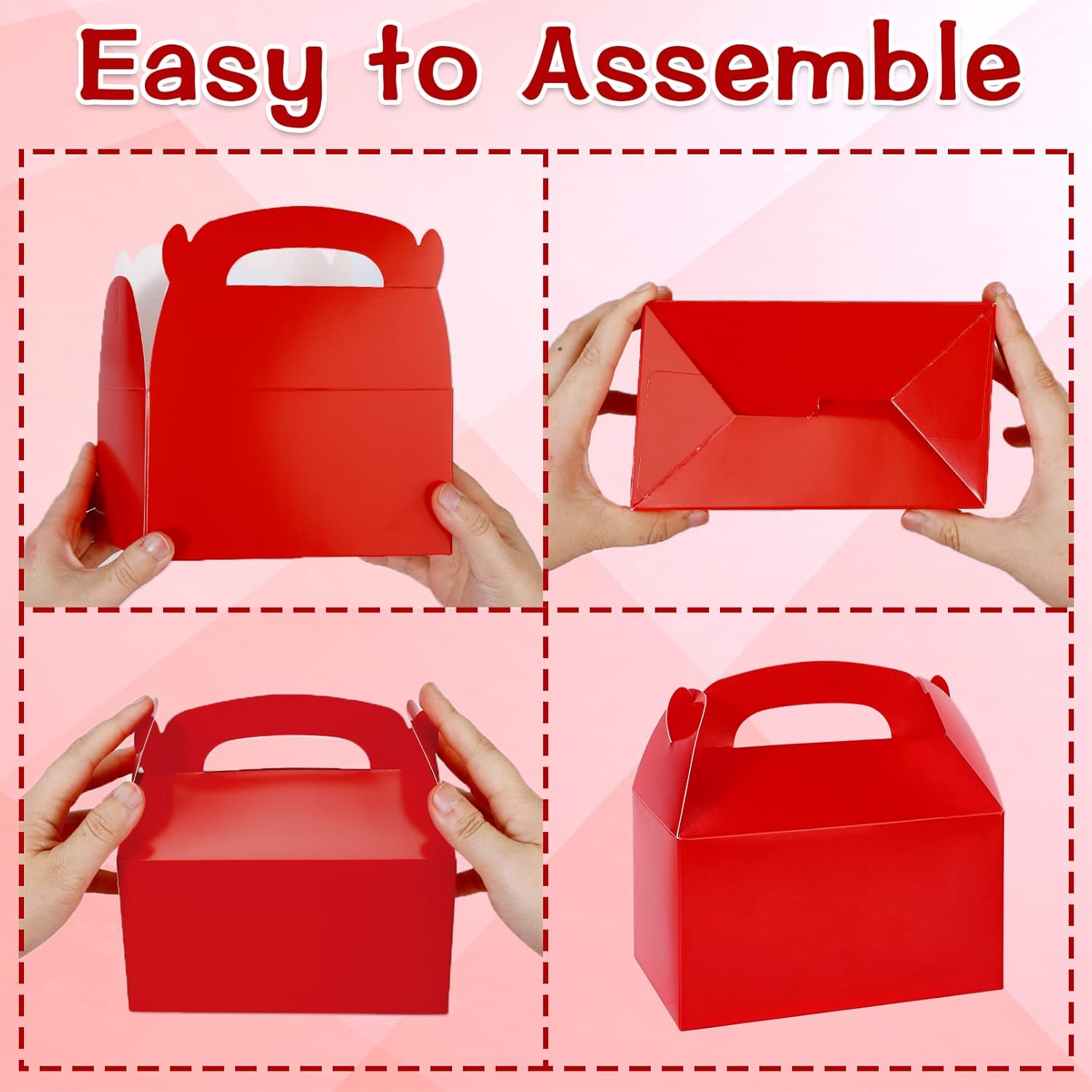 24 Pack Gable Red Candy Treat Boxes with Handles