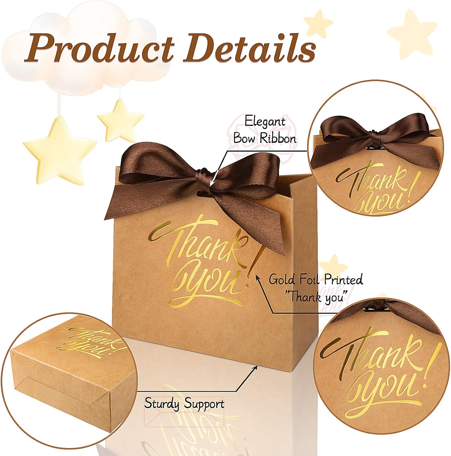 60 Pack Mini Thank You Gift Bags with Bow Ribbons