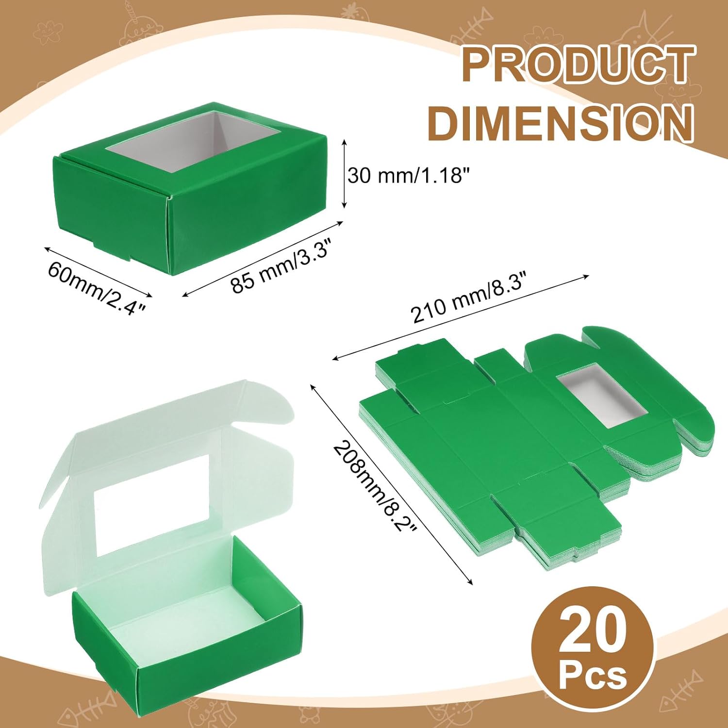 Uxcell 20Pcs Kraft Soap Boxes with Clear Window Green