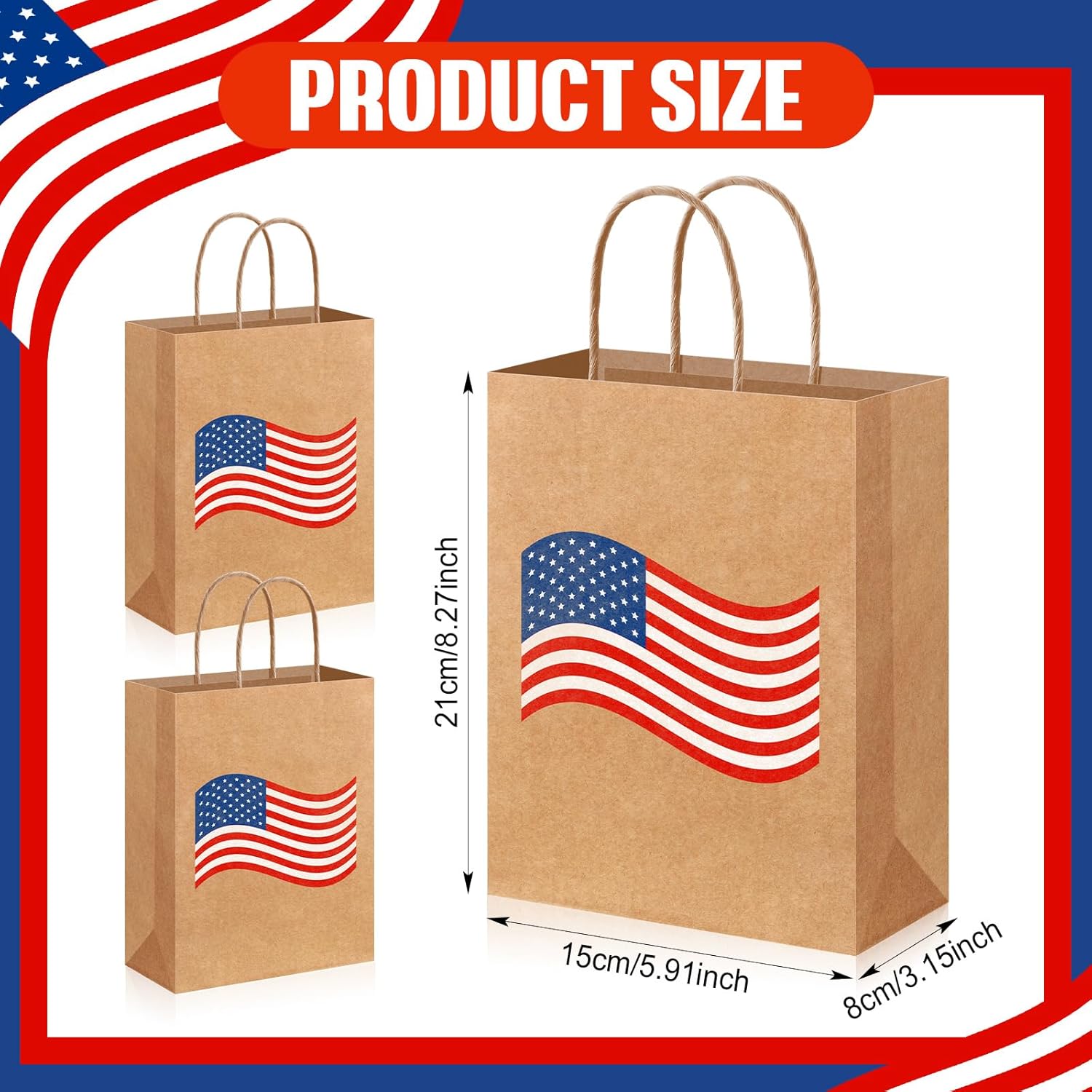 Kolldenn 24 Pcs Patriotic Gift Bags with Handle