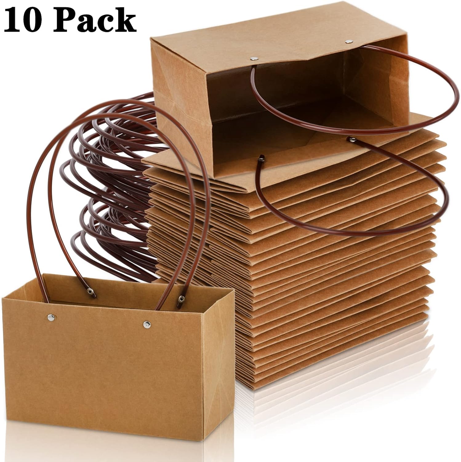DEAYOU 10-Pack Brown Kraft Flower Gift Bags with Handles
