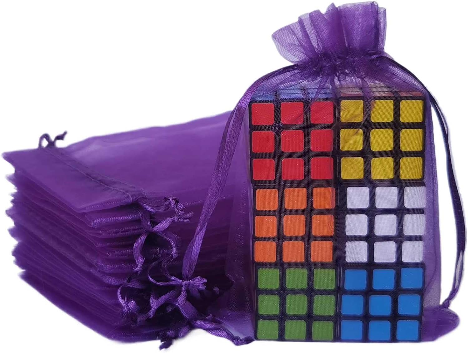 50 Pack Organza Gift Bags 5x7 Inch Purple Drawstring Sheer Packaging