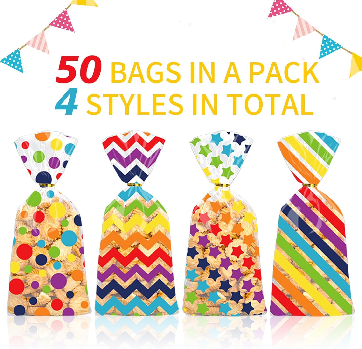Totelux Rainbow Cellophane Gift Bags with Ties 50PCS