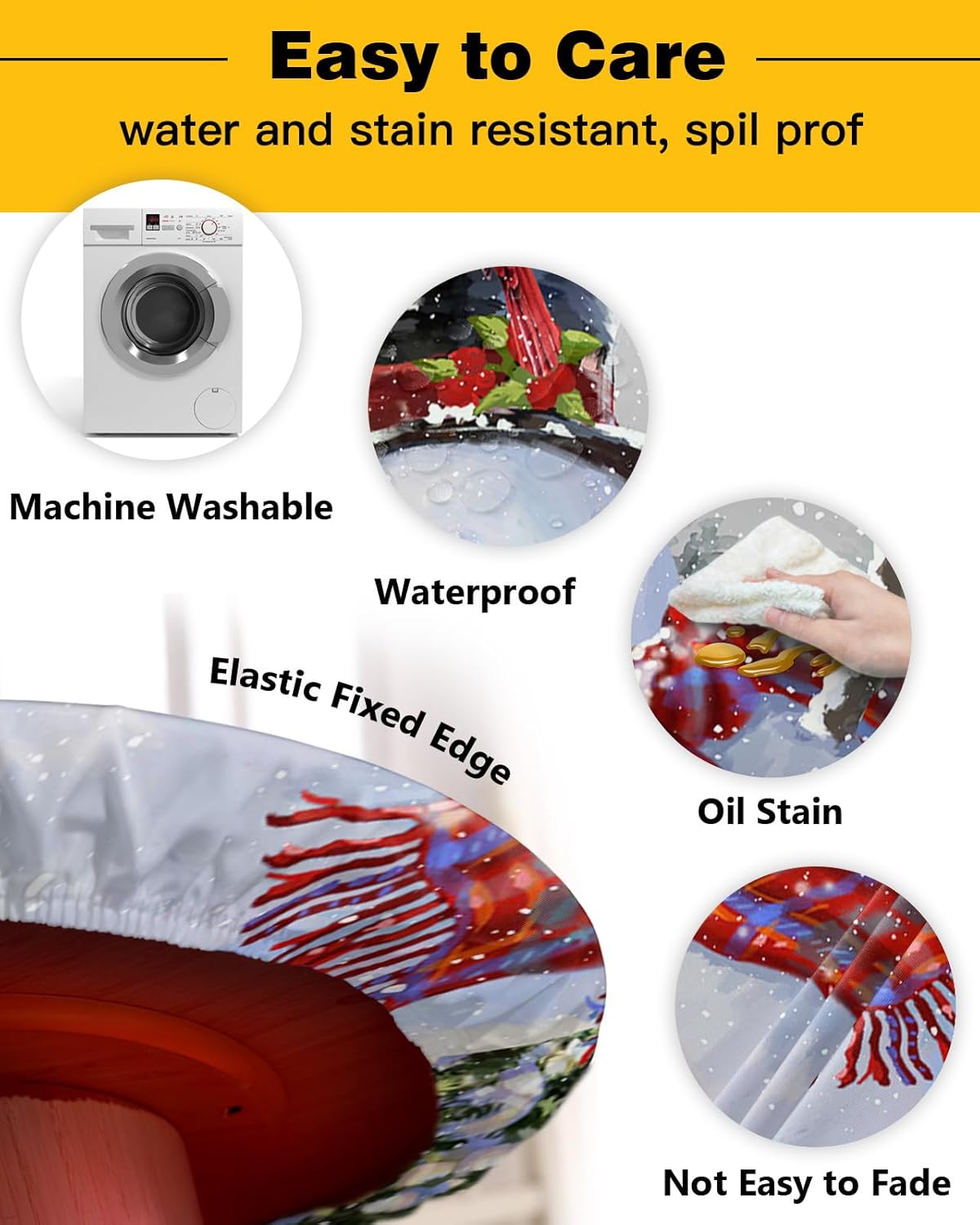 Christmas Snowman Waterproof Round Table Cover Fitted Tablecloth