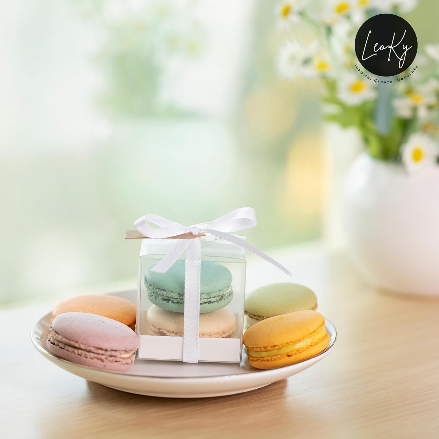 LeoKy 50-Pack Clear Treat Boxes for Macarons Chocolates Party Favors