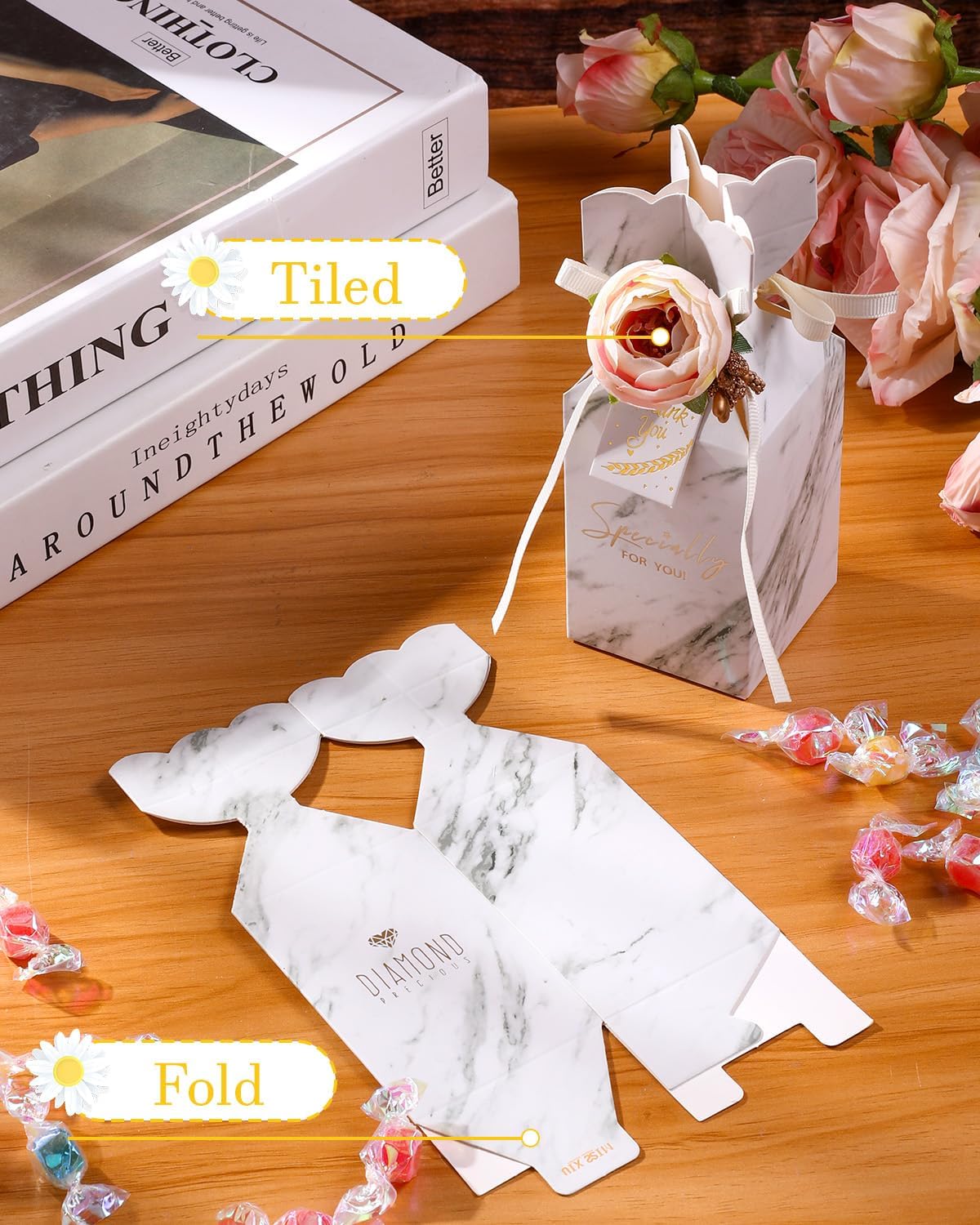 Liobelon 10 Piece Floral Gift Boxes with Ribbons