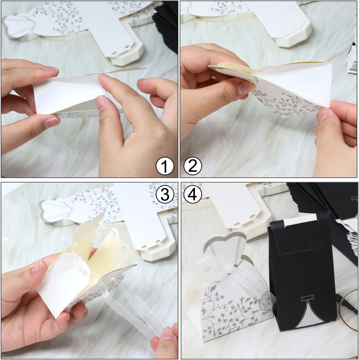 Honbay 60PCS Small Wedding Candy Boxes with Ribbon