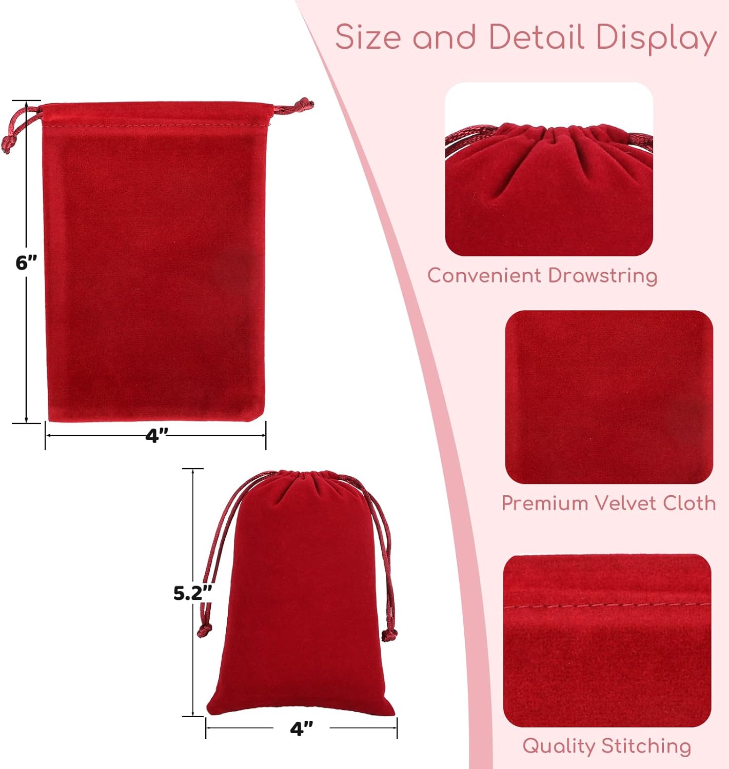 Velvet Cloth Drawstring Dice Bag 50Pcs Wine Red Gift Pouch