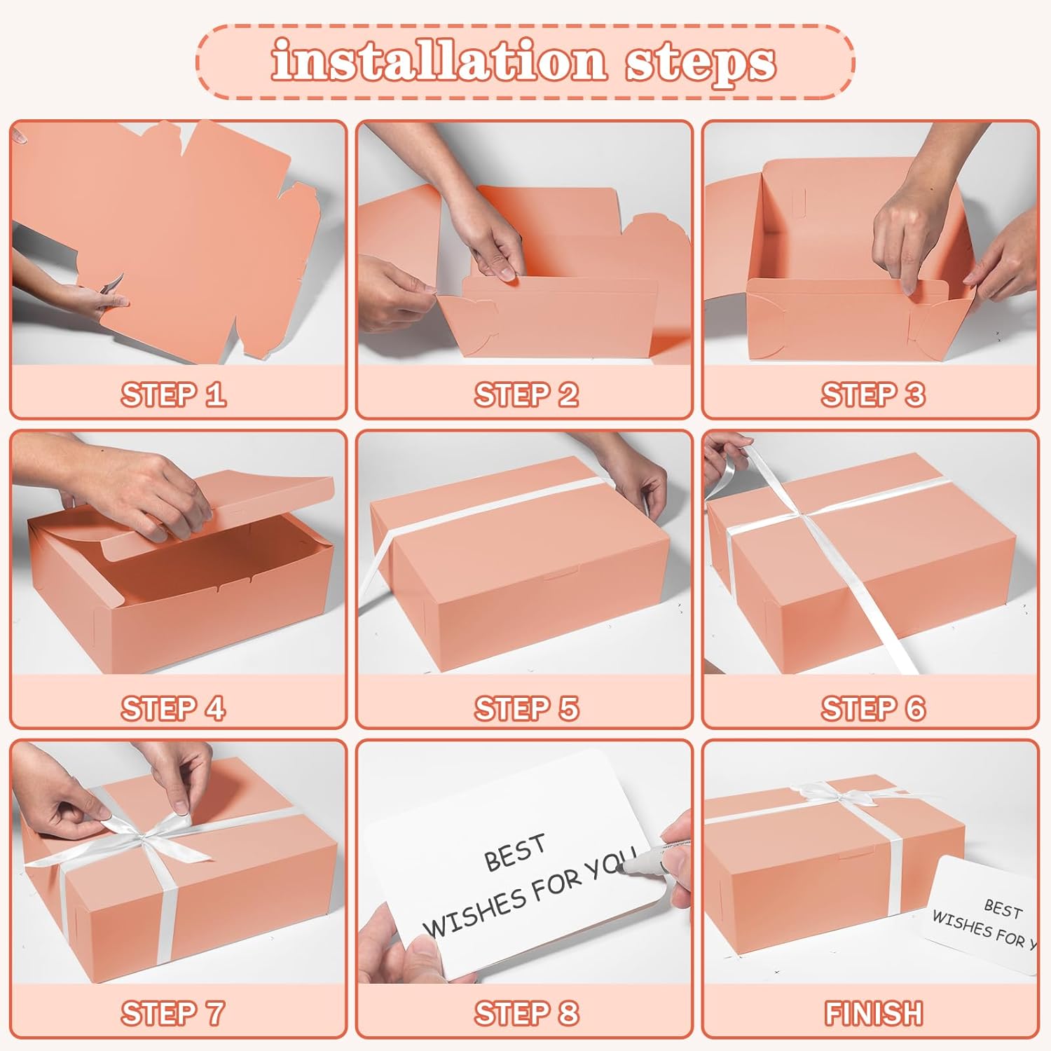 12 Pcs Large Pink Gift Boxes with Lid and Ribbon