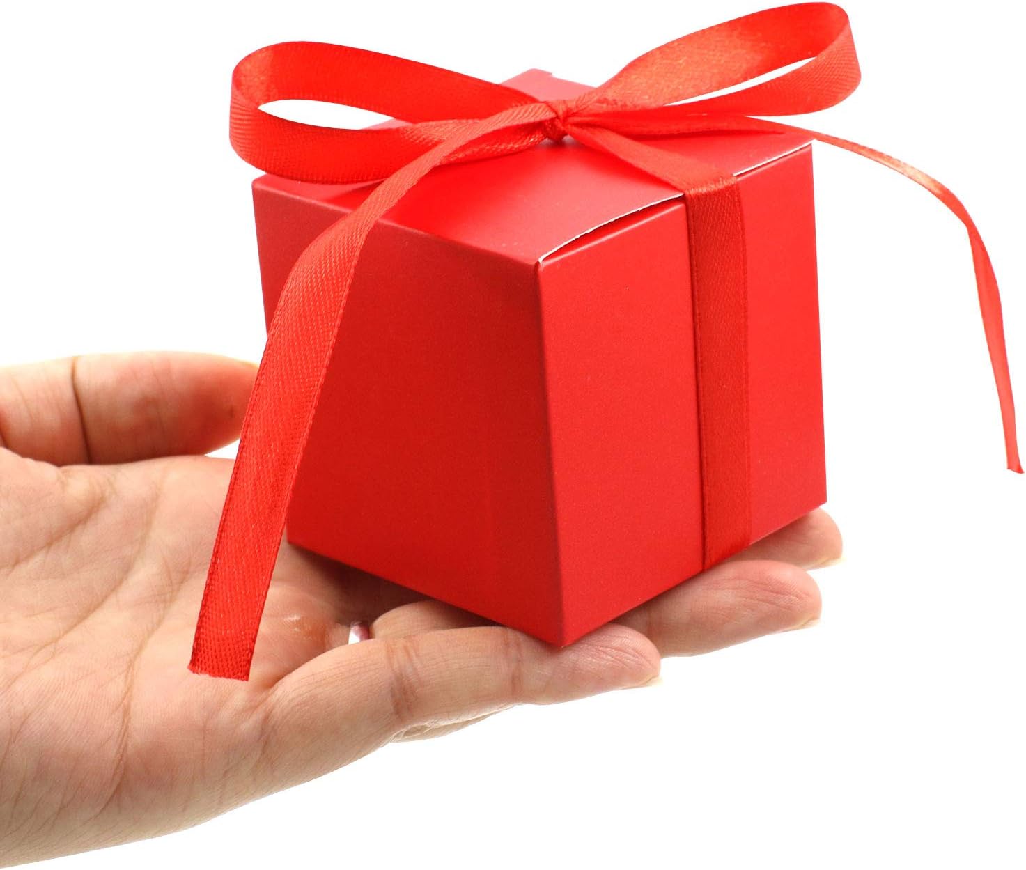 KPOSIYA 100 Pack Red Cube Gift Boxes with Ribbons