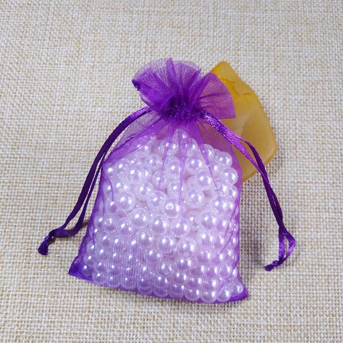 50 Pack Organza Gift Bags 5x7 Inch Purple Drawstring Sheer Packaging