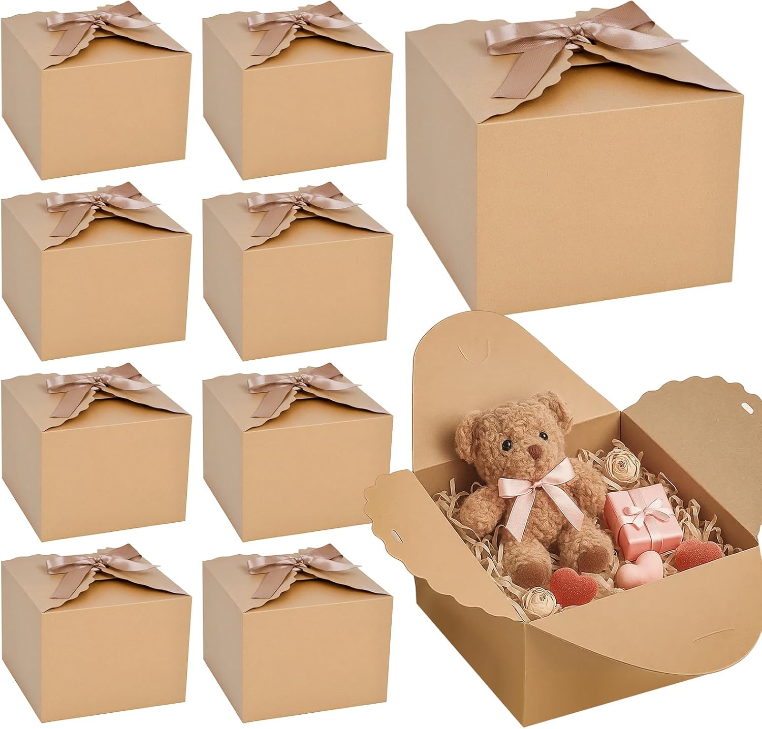 VGOODALL 10PCS Brown Gift Boxes with Ribbon