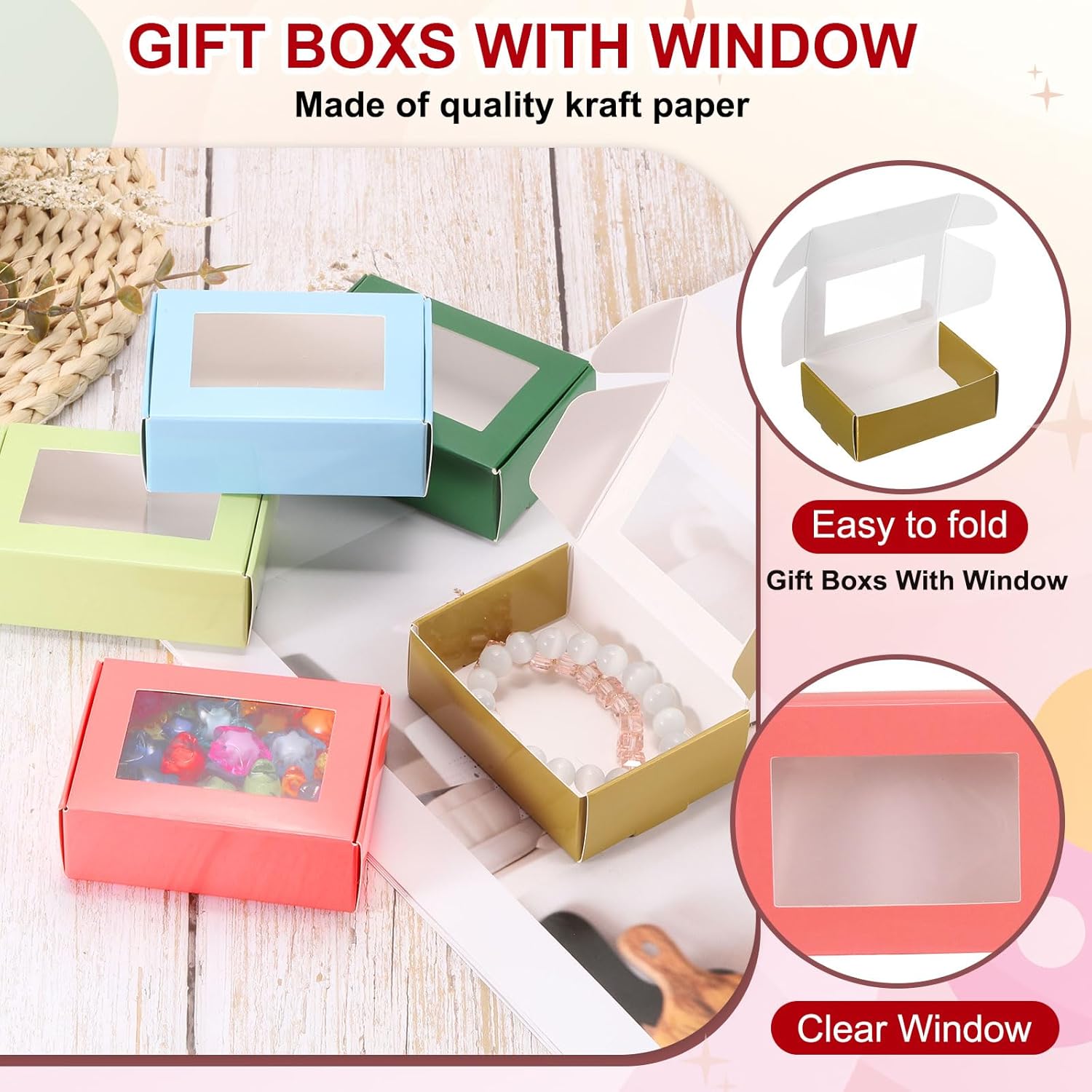 PATIKIL Pink Small Rectangle Gift Boxes with Window 30 Pack