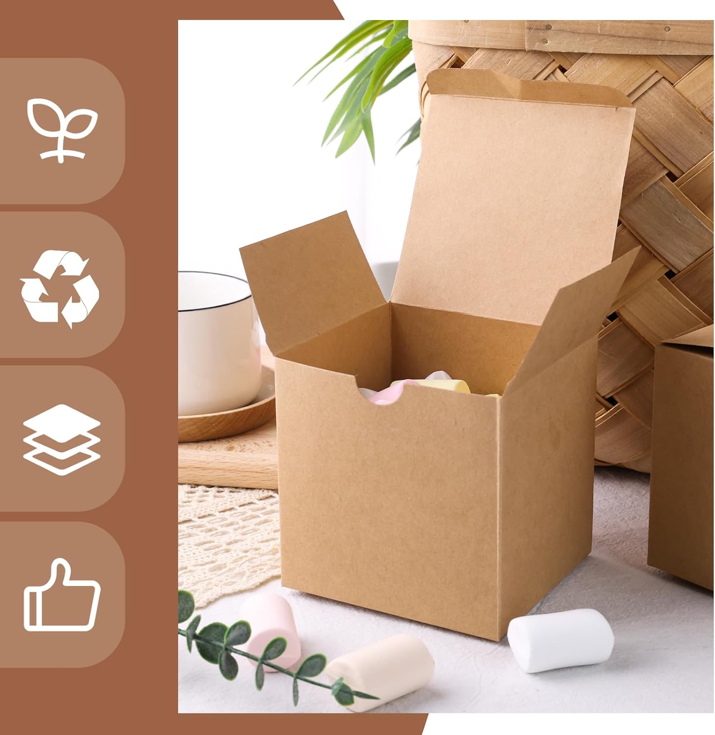 VGOODALL 50PCS 4 Inch Brown Kraft Gift Boxes for Parties