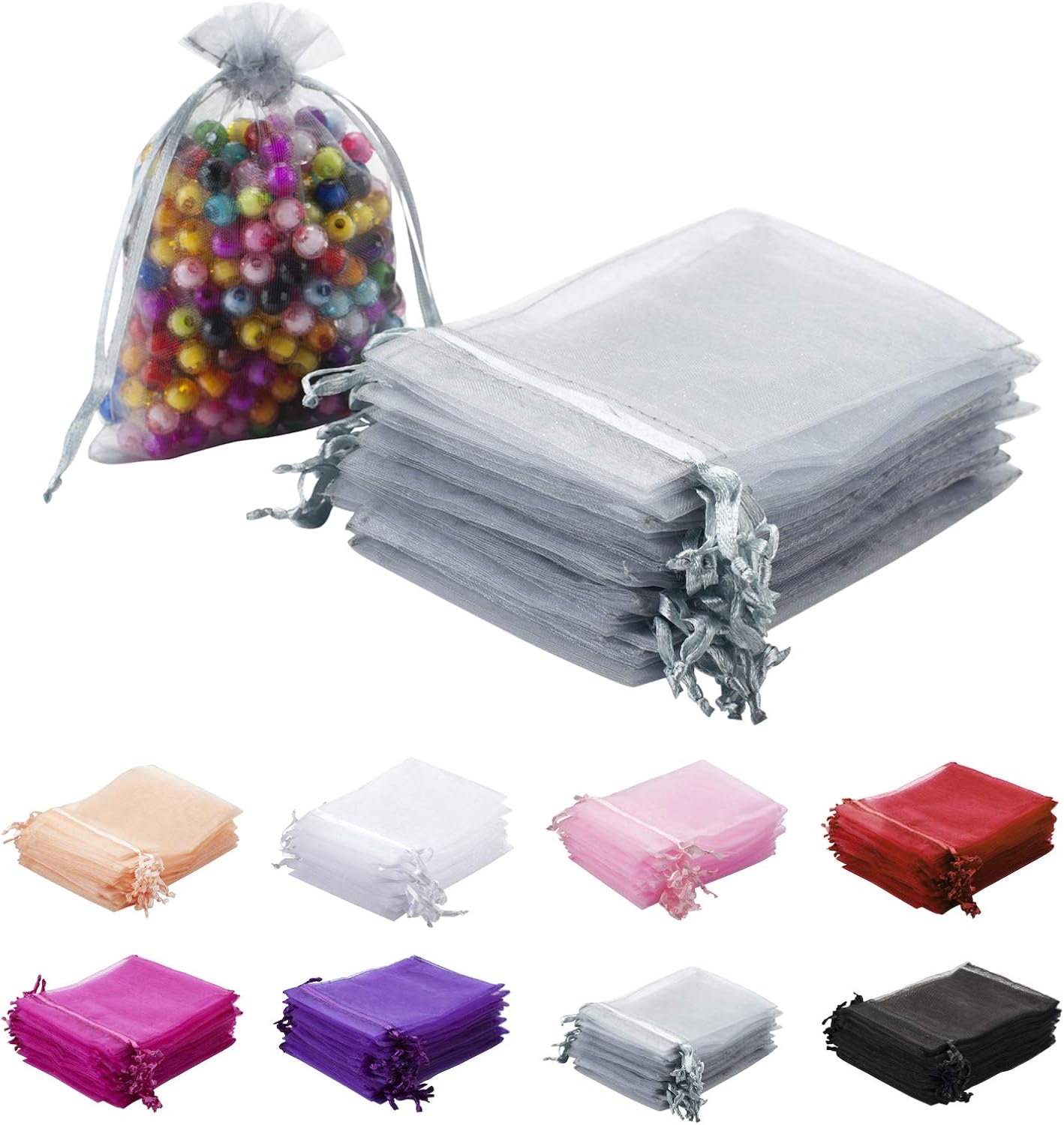 100 Pcs Grey Organza Gift Bags 4x5 Inch Drawstring