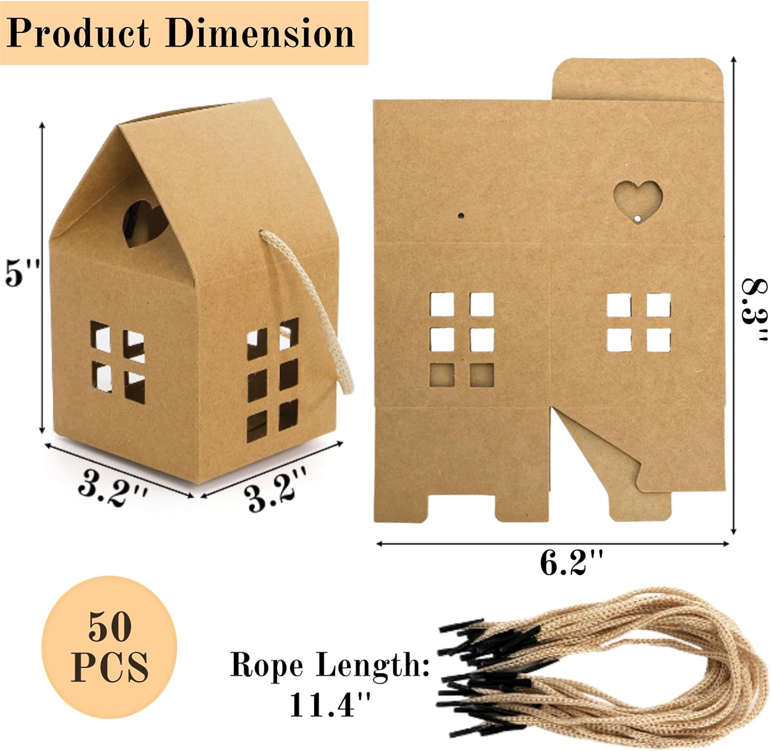 ZAVOOS 50 Pack House Shaped Gift Boxes with Ropes