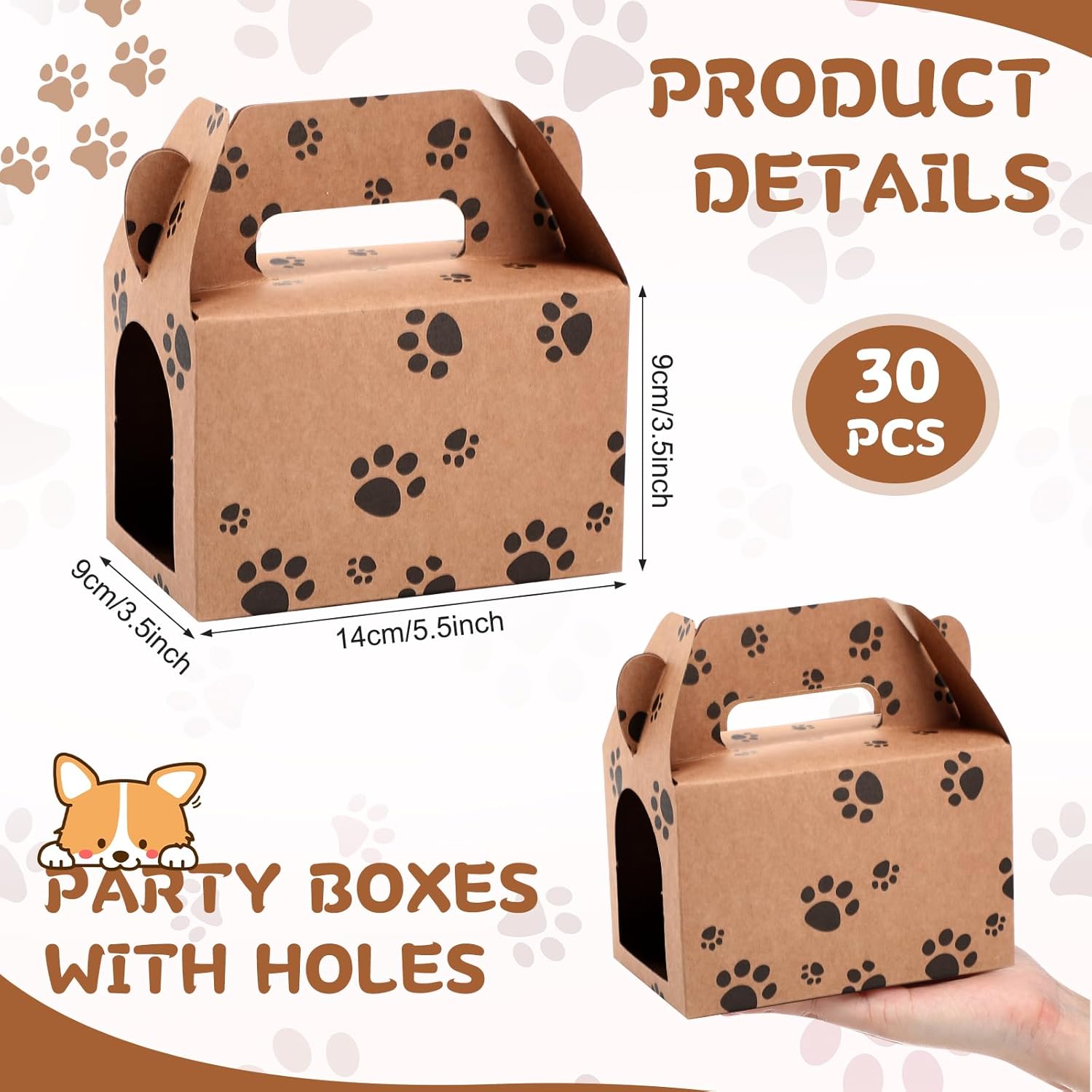30 Pcs Paw Print Party Favor Boxes for Adoption and Weddings