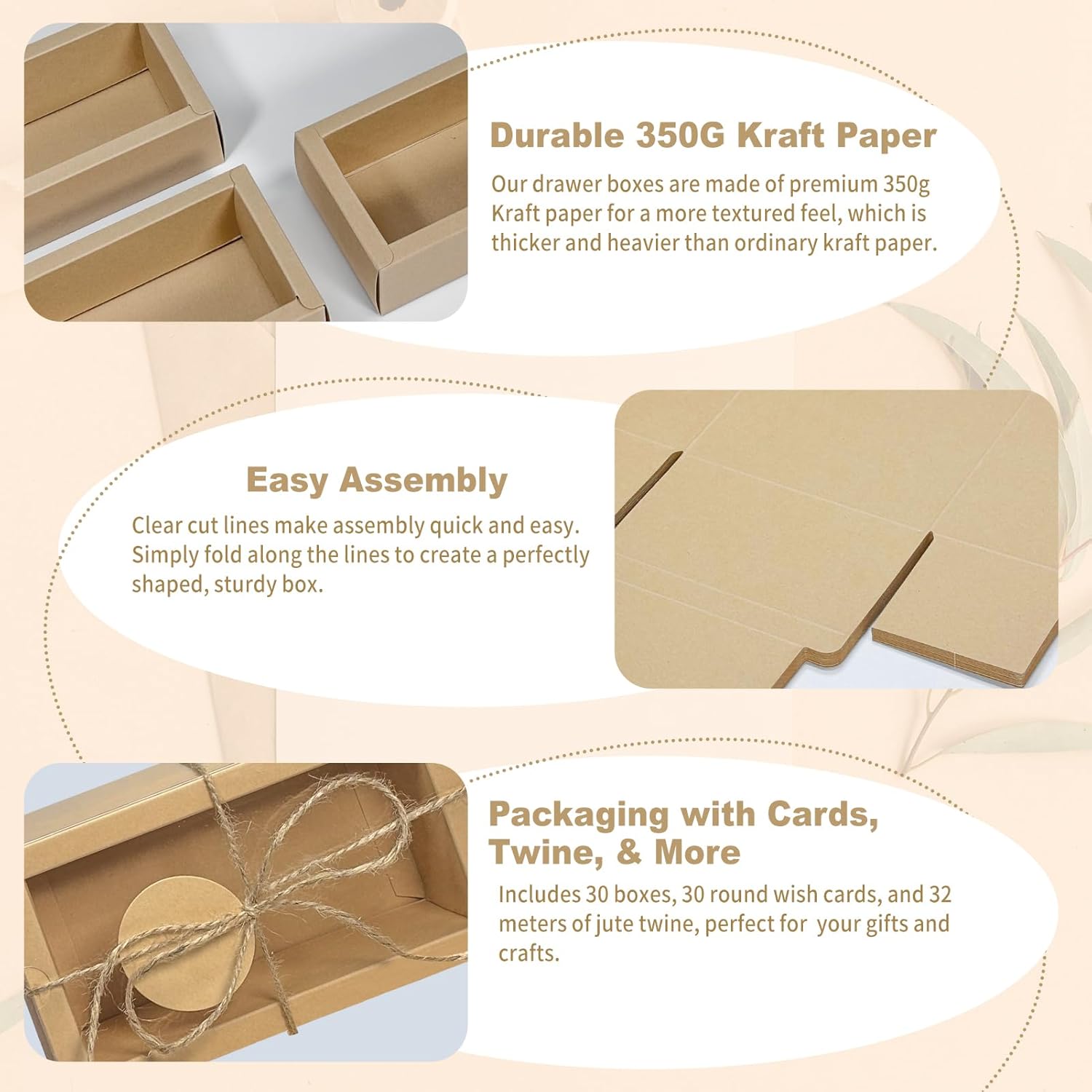 30 Sets Kraft Gift Boxes with Clear Window and Jute String