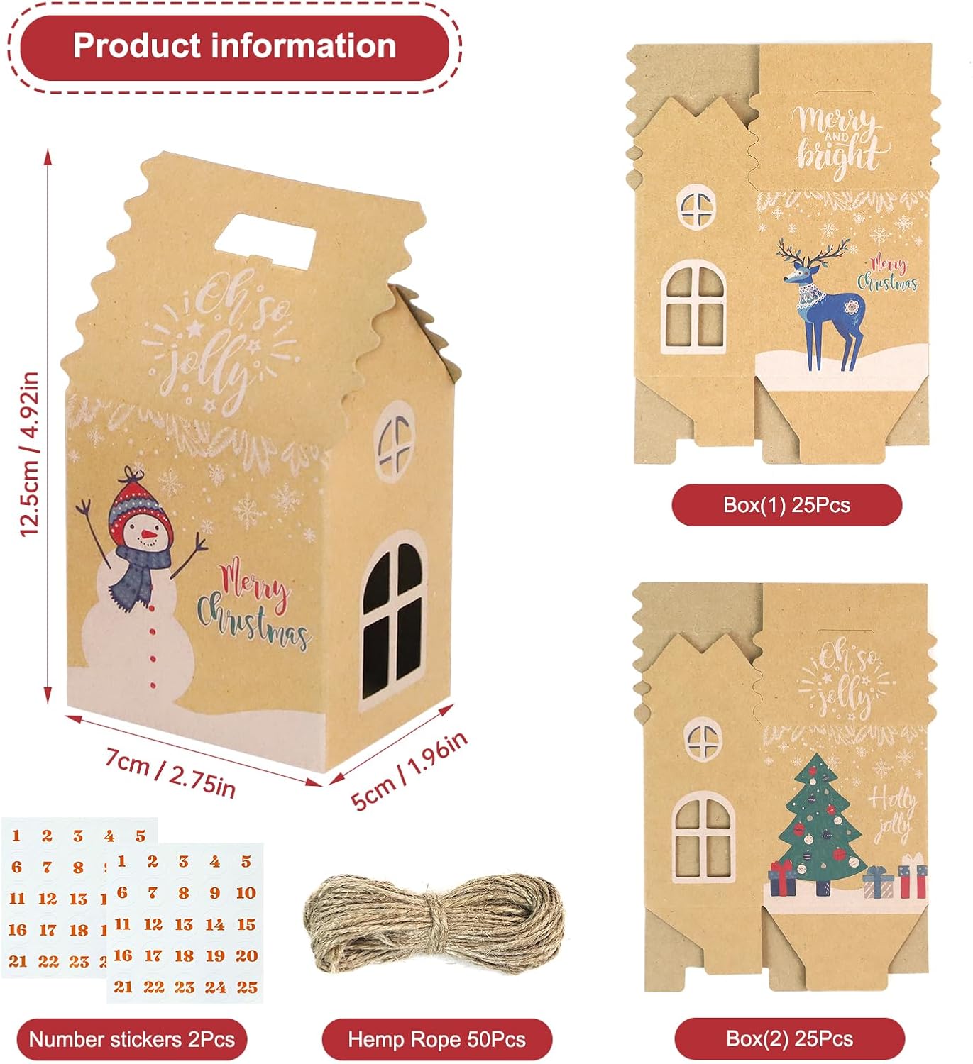 GINLEBO Christmas Gift Boxes 50 Pack Mini Kraft Treat Containers