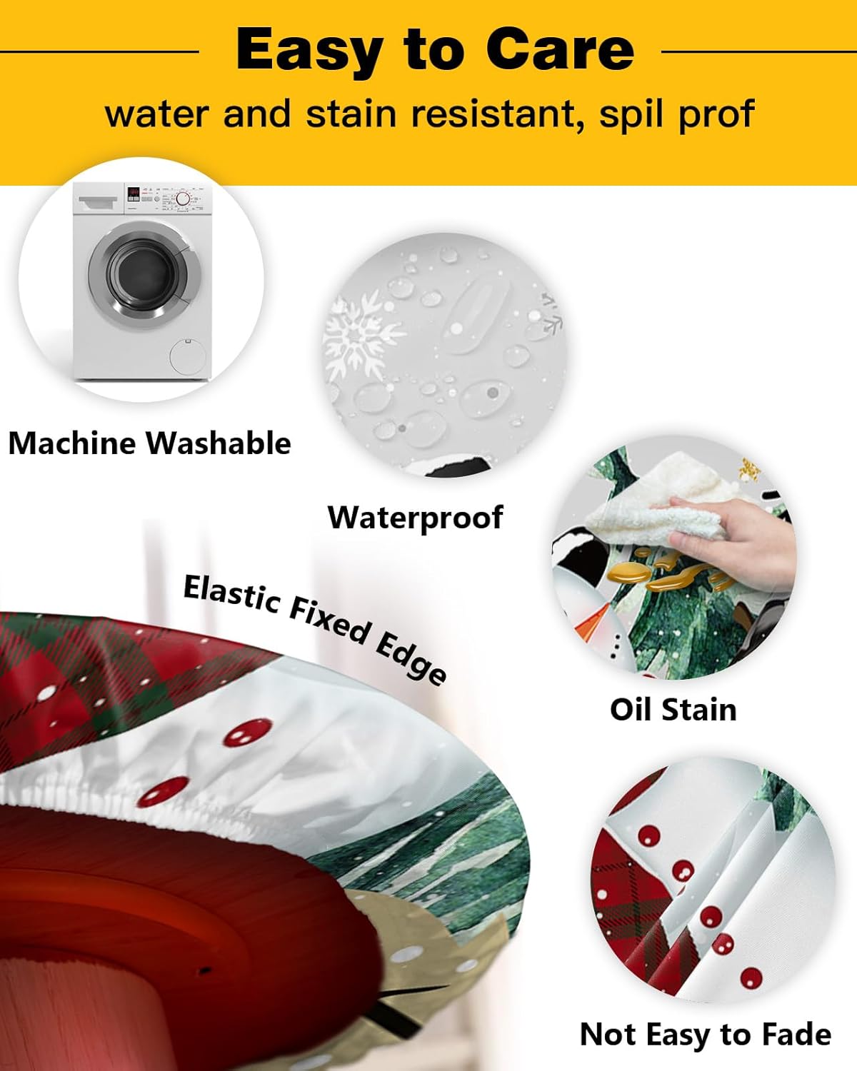 Christmas Snowman Round Waterproof Table Cover Fitted Tablecloth