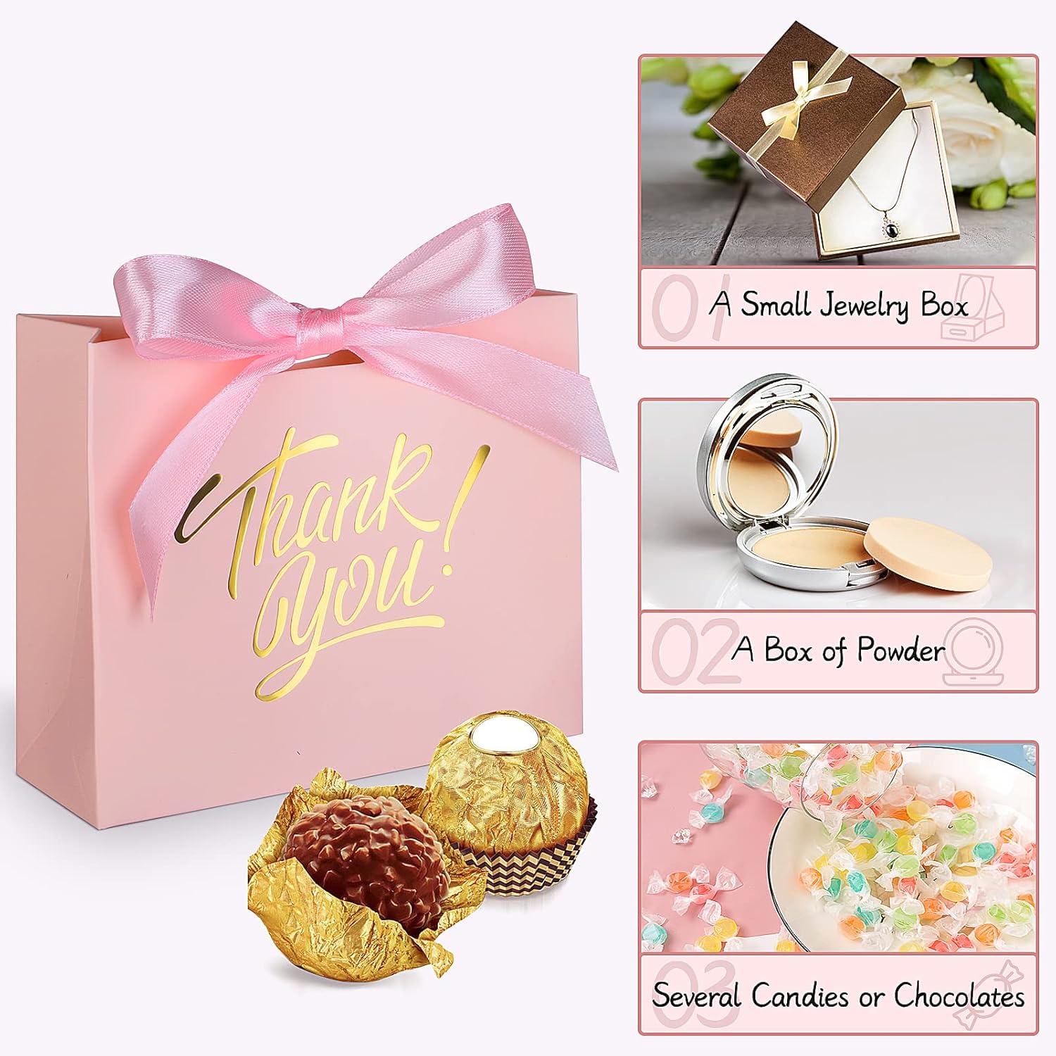Small Thank You Gift Bags 60 Pack Gold Foil Bow Ribbons