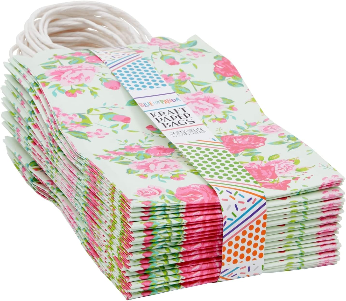 Blue Panda Floral Gift Bags with Handles 24 Pack