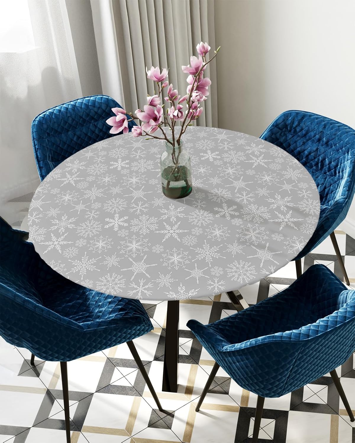 ZOE GARDEN Christmas Snowflake Round Waterproof Table Cover