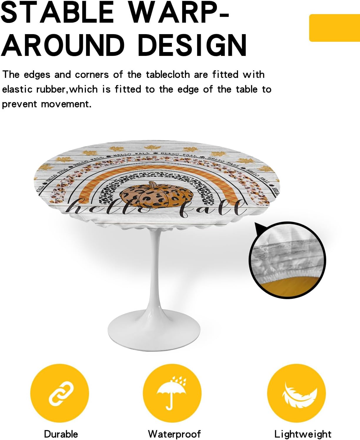 Thanksgiving Round Waterproof Table Cover with Elastic for 36-44 Inch Tables