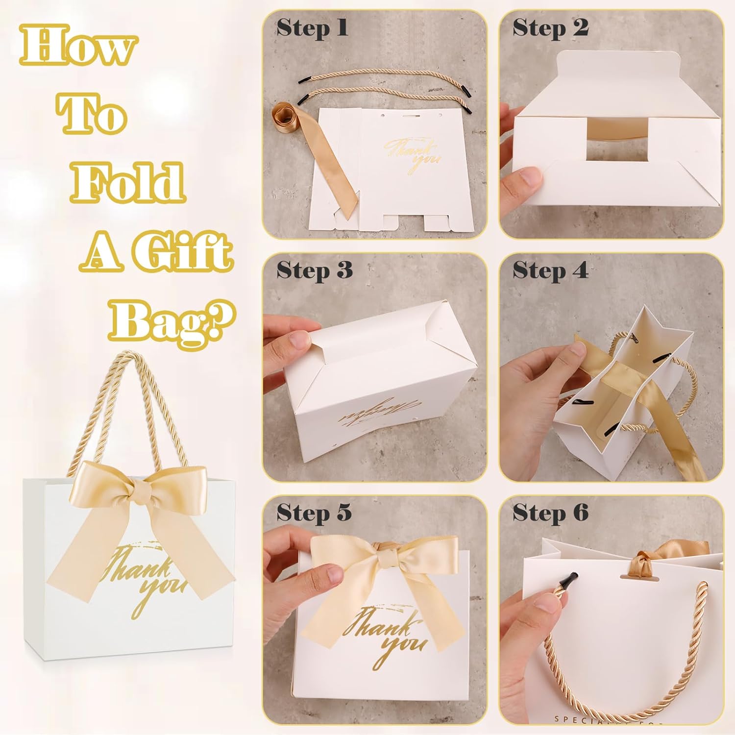 30 Pack Mini Thank You Gift Bags with Handle and Bow