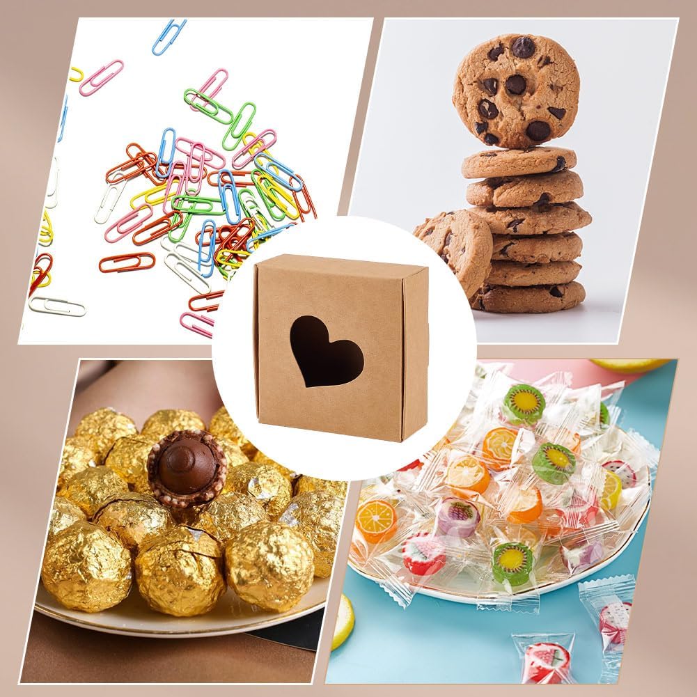 BENECREAT 30 Pack Kraft Gift Boxes with Heart Window