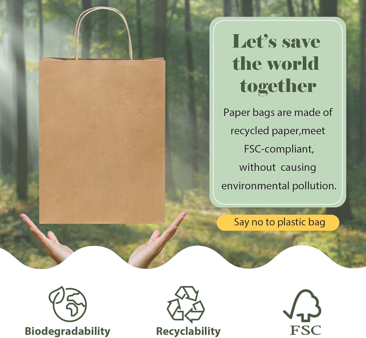 GSSUSA 10x5x13 Brown Paper Bags with Handles 100Pcs