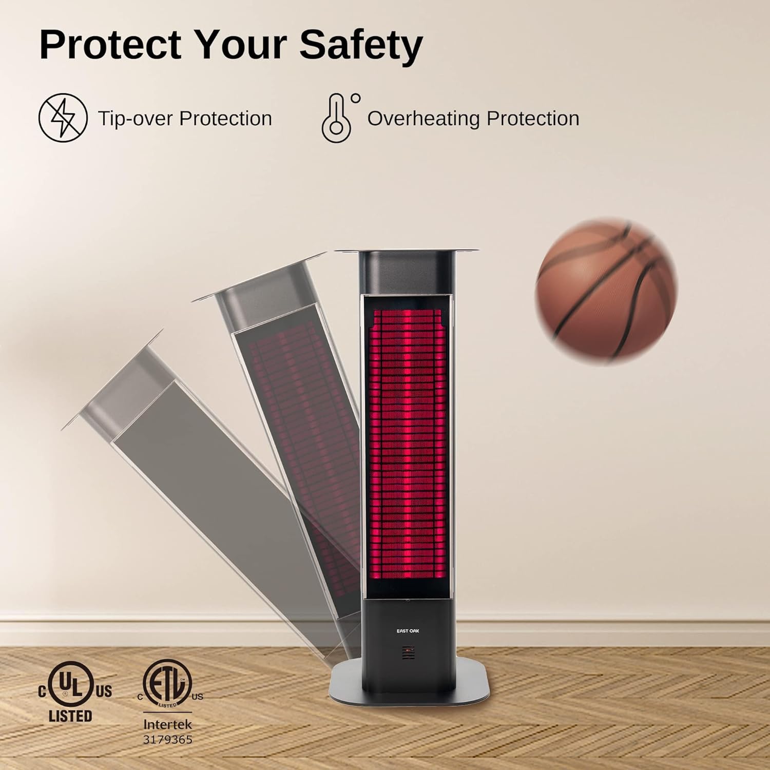 EAST OAK 1500W Electric Infrared Patio Heater with Remote Control