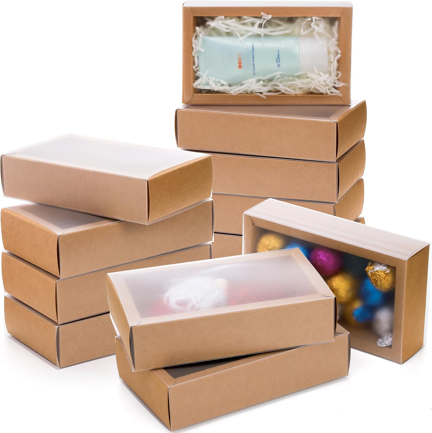 Kingrol 40 Pack Kraft Paper Drawer Boxes with Window
