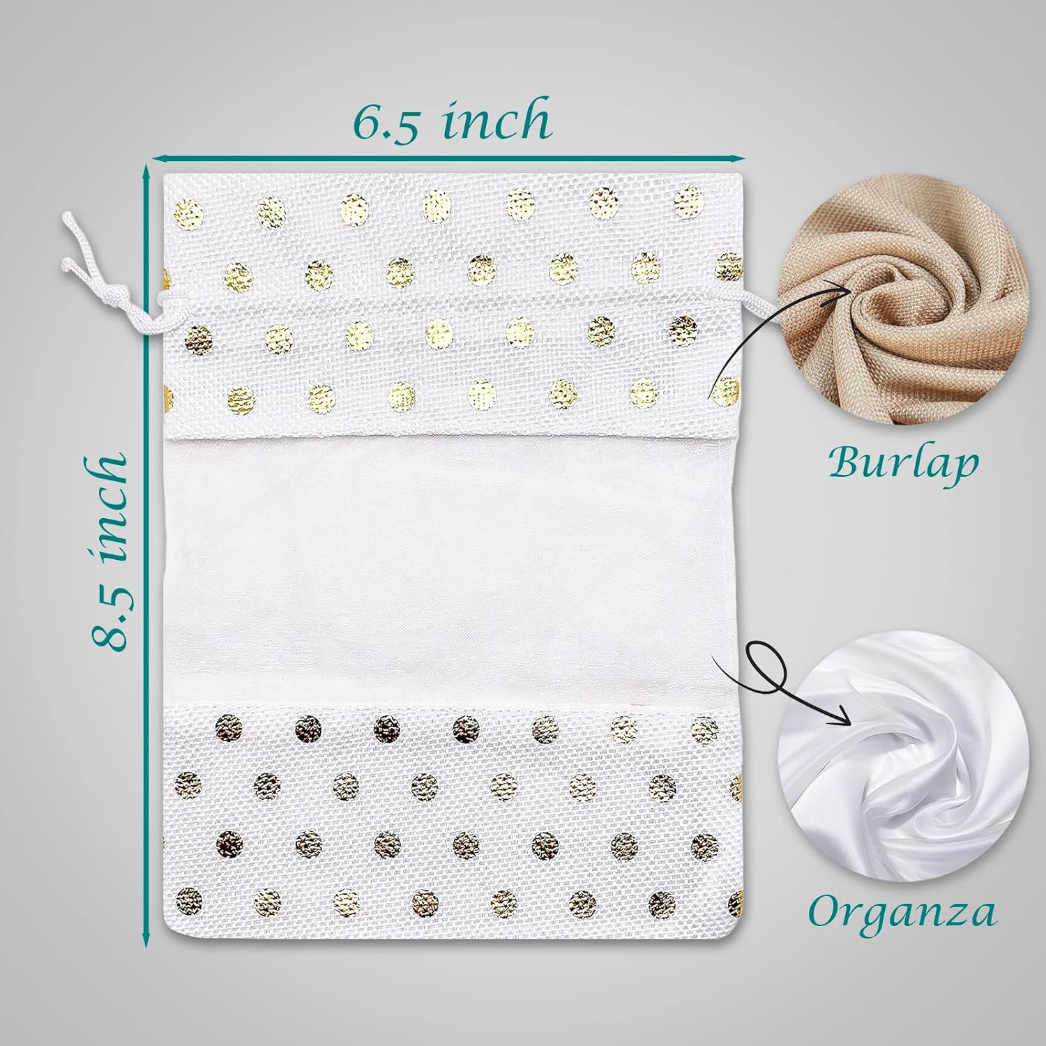 12 Pack Large Linen Burlap and Organza Gift Bags with Drawstrings